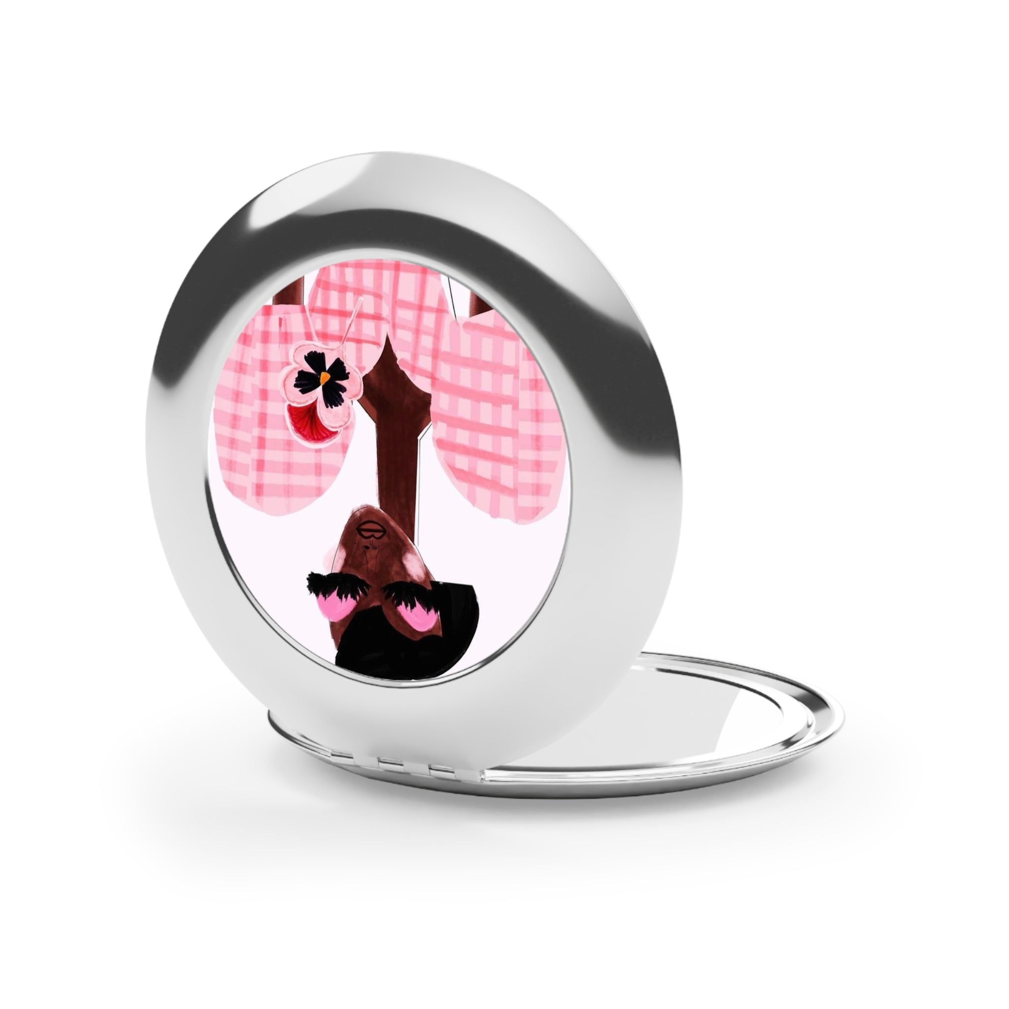 Compact Travel Mirror — Chic Pink Plaid Fashionista Pocket Mirror