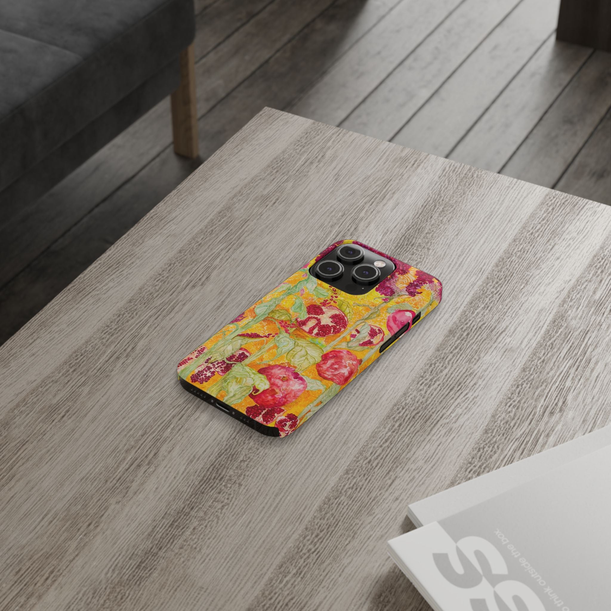 Pomegranate Garden Slim Phone Case — Vibrant Watercolor Fruit Art