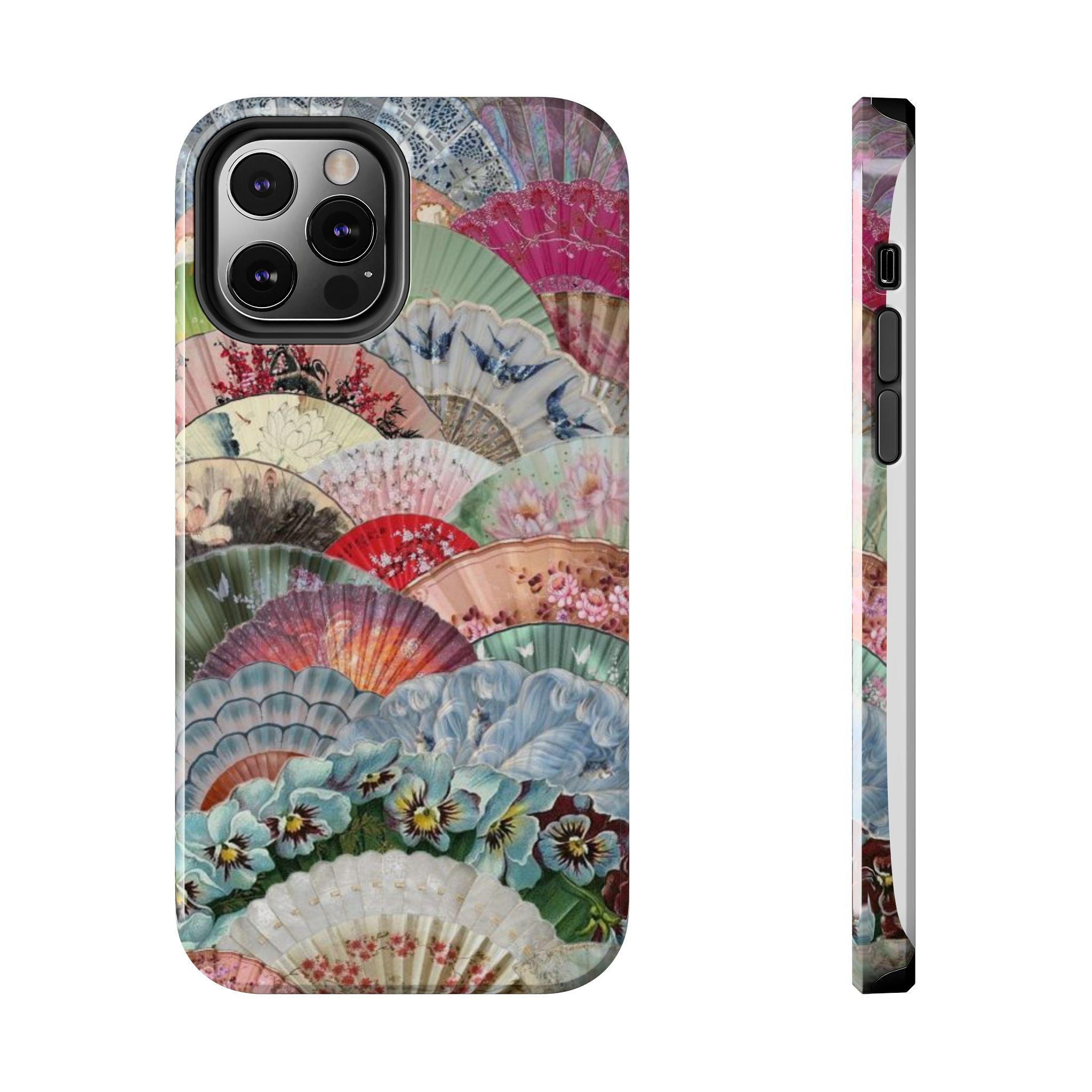 Vintage Floral Fan Tough Phone Case — Decorative Japanese Fan Pattern Phone Cover