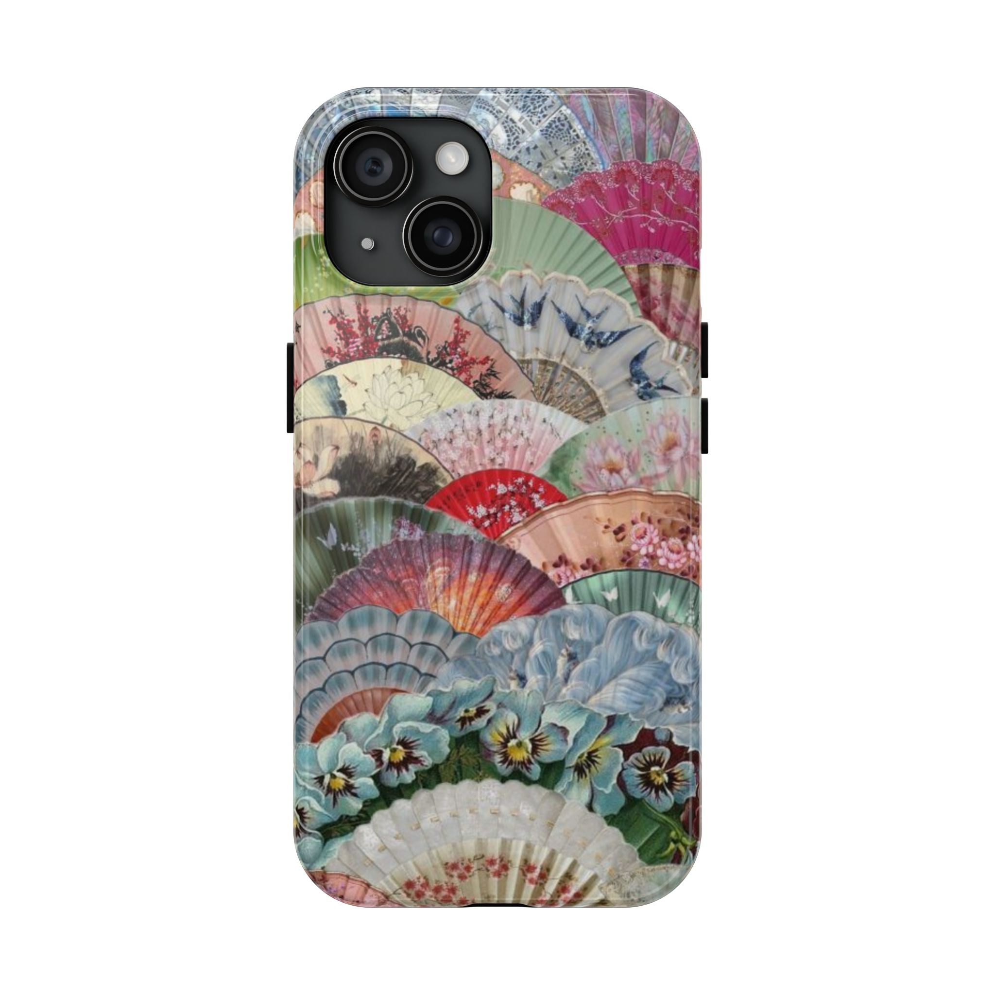 Vintage Floral Fan Tough Phone Case — Decorative Japanese Fan Pattern Phone Cover