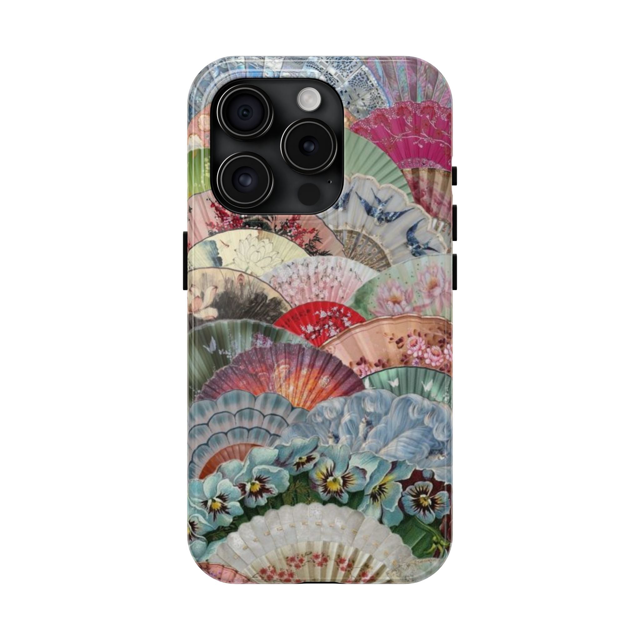 Vintage Floral Fan Tough Phone Case — Decorative Japanese Fan Pattern Phone Cover