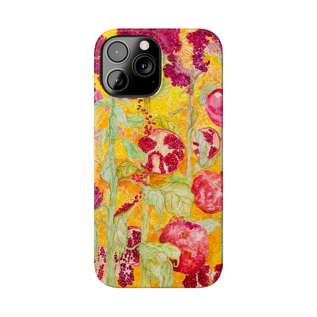 Pomegranate Garden Slim Phone Case — Vibrant Watercolor Fruit Art