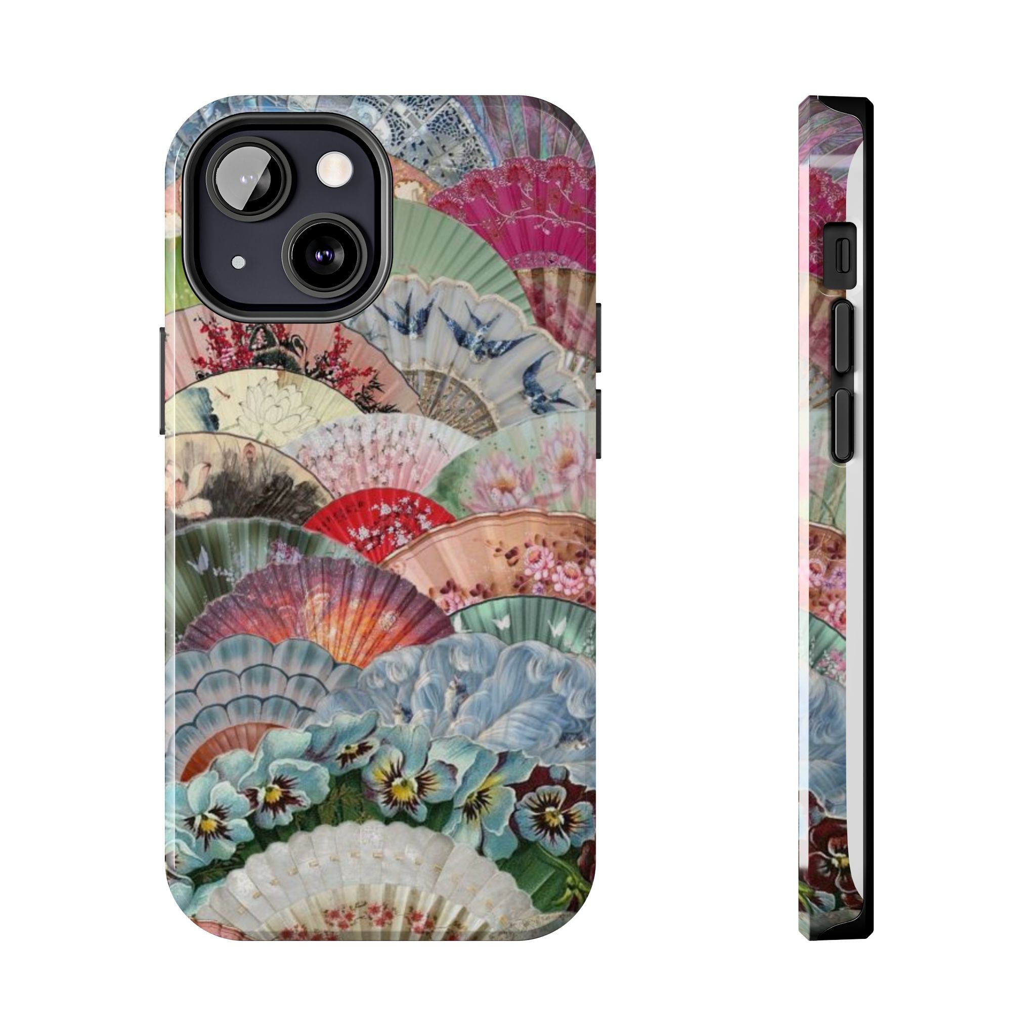 Vintage Floral Fan Tough Phone Case — Decorative Japanese Fan Pattern Phone Cover
