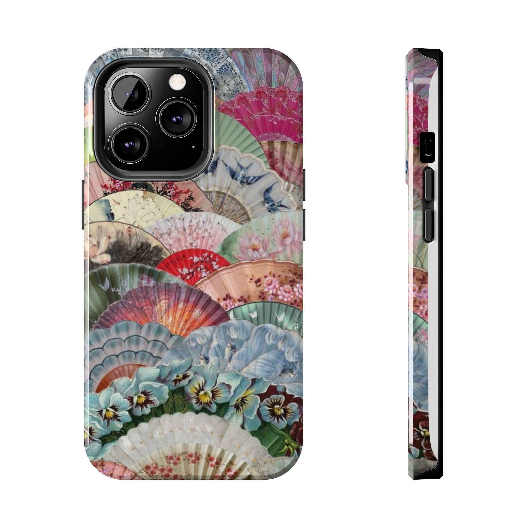 Vintage Floral Fan Tough Phone Case — Decorative Japanese Fan Pattern Phone Cover