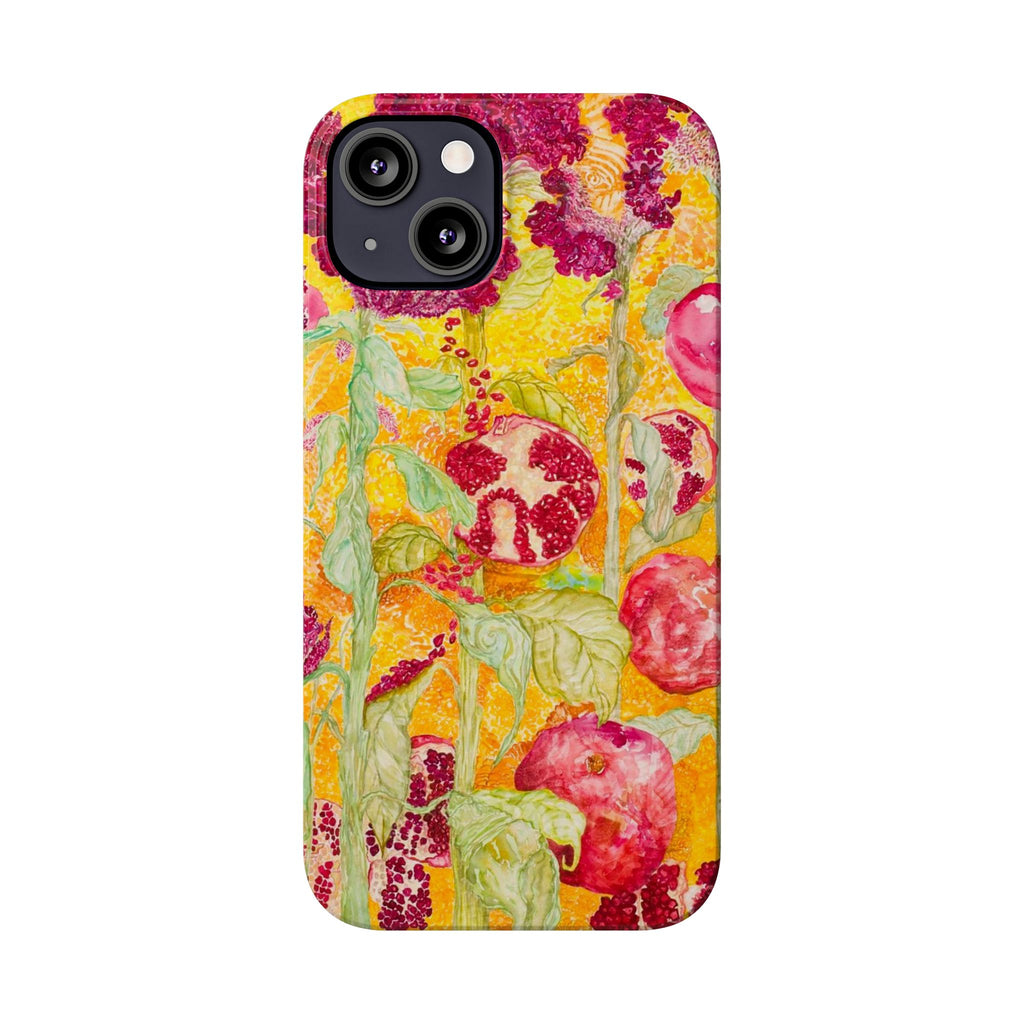 Pomegranate Garden Slim Phone Case — Vibrant Watercolor Fruit Art