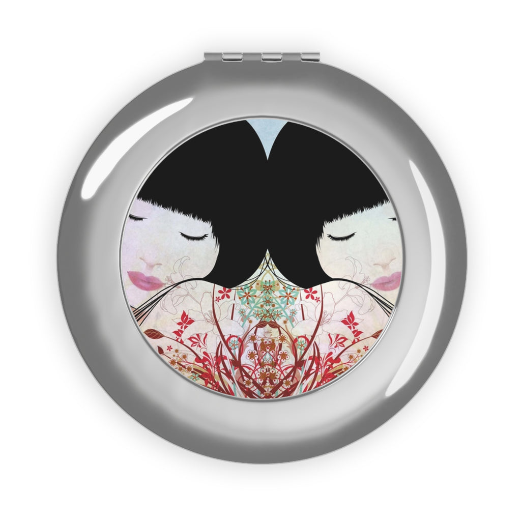 Compact Travel Mirror — Floral Japanese Geisha Pocket Mirror