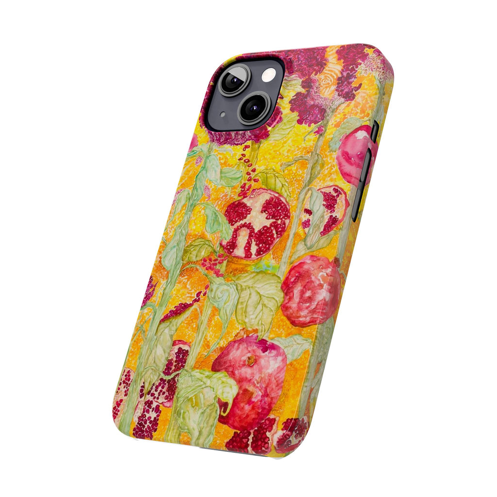Pomegranate Garden Slim Phone Case — Vibrant Watercolor Fruit Art