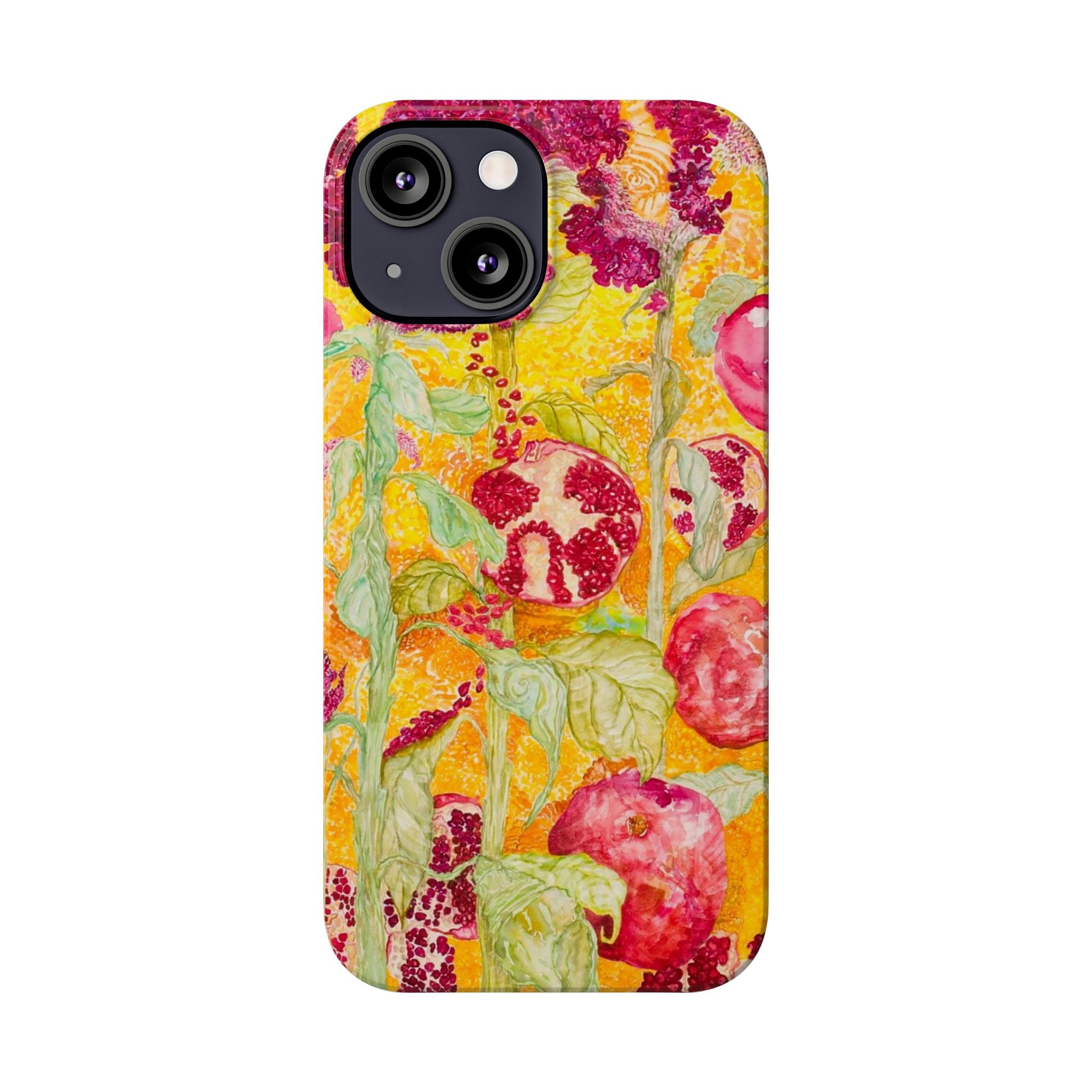 Pomegranate Garden Slim Phone Case — Vibrant Watercolor Fruit Art
