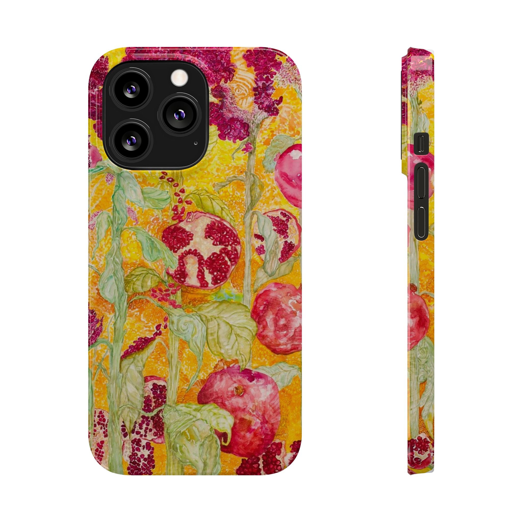 Pomegranate Garden Slim Phone Case — Vibrant Watercolor Fruit Art