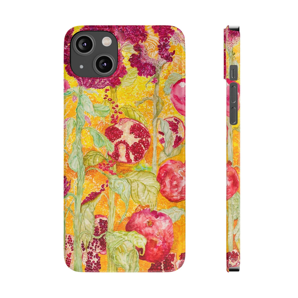 Pomegranate Garden Slim Phone Case — Vibrant Watercolor Fruit Art