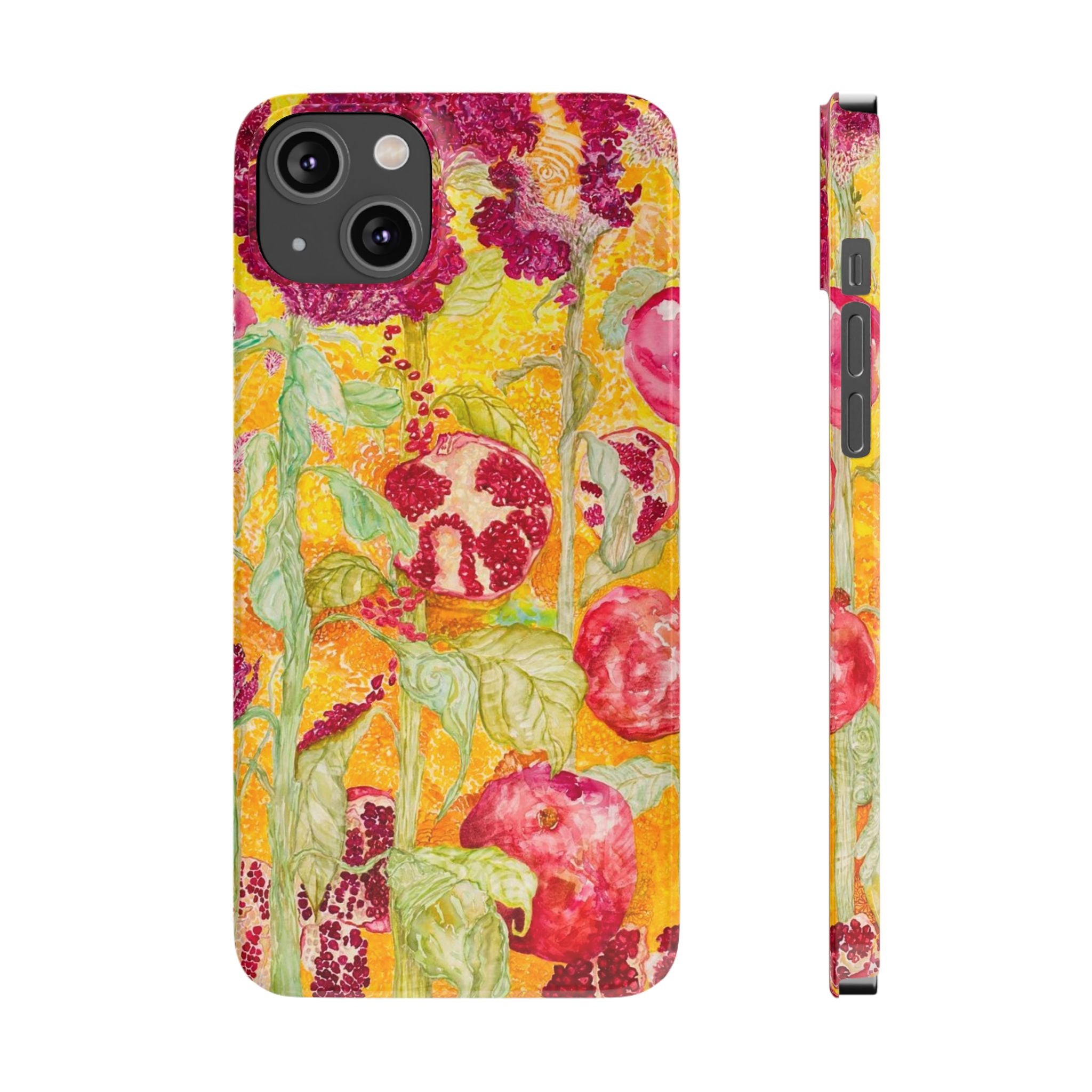 Pomegranate Garden Slim Phone Case — Vibrant Watercolor Fruit Art
