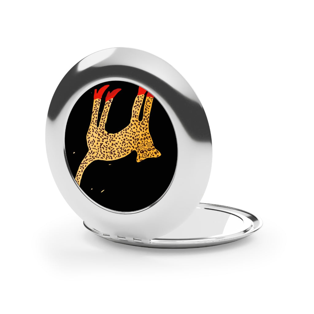 Compact Travel Mirror — Leopard Cat with Red Heels Pocket Mirror