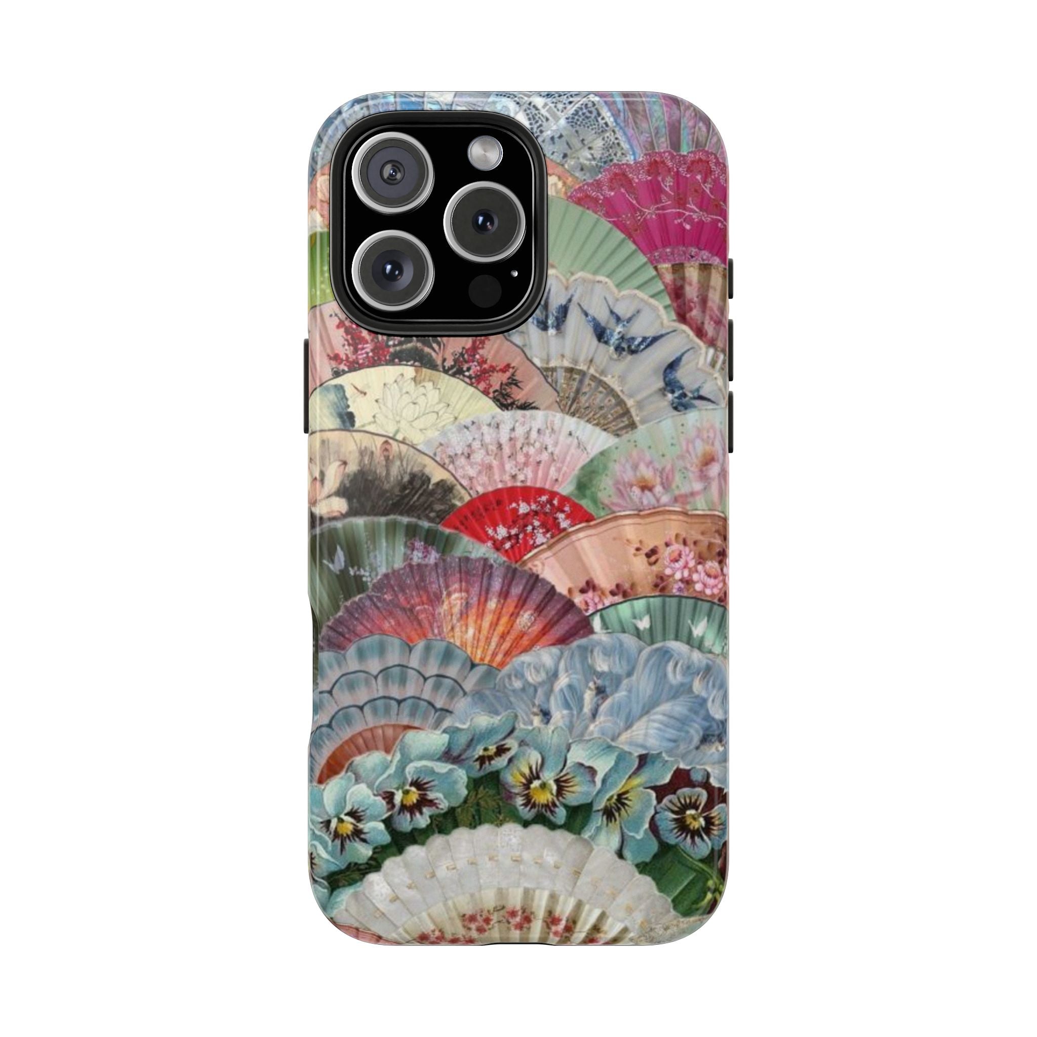 Vintage Floral Fan Tough Phone Case — Decorative Japanese Fan Pattern Phone Cover