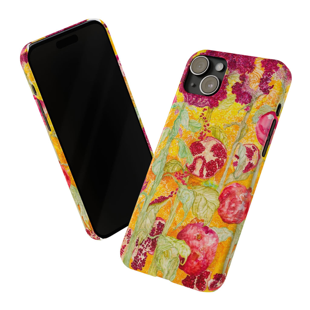Pomegranate Garden Slim Phone Case — Vibrant Watercolor Fruit Art