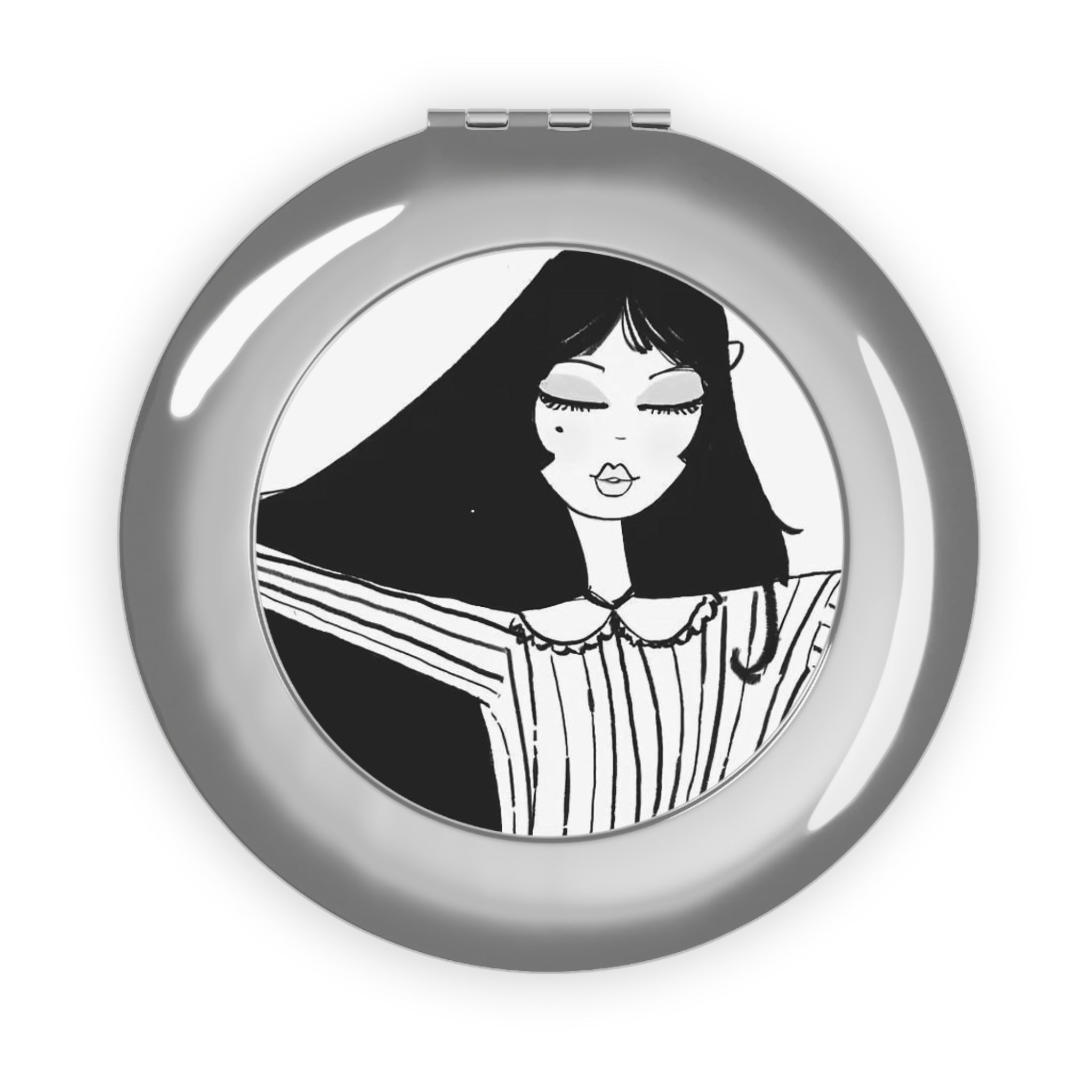 Compact Travel Mirror — Chic Hand-Drawn Girl Illustration Pocket Mirror