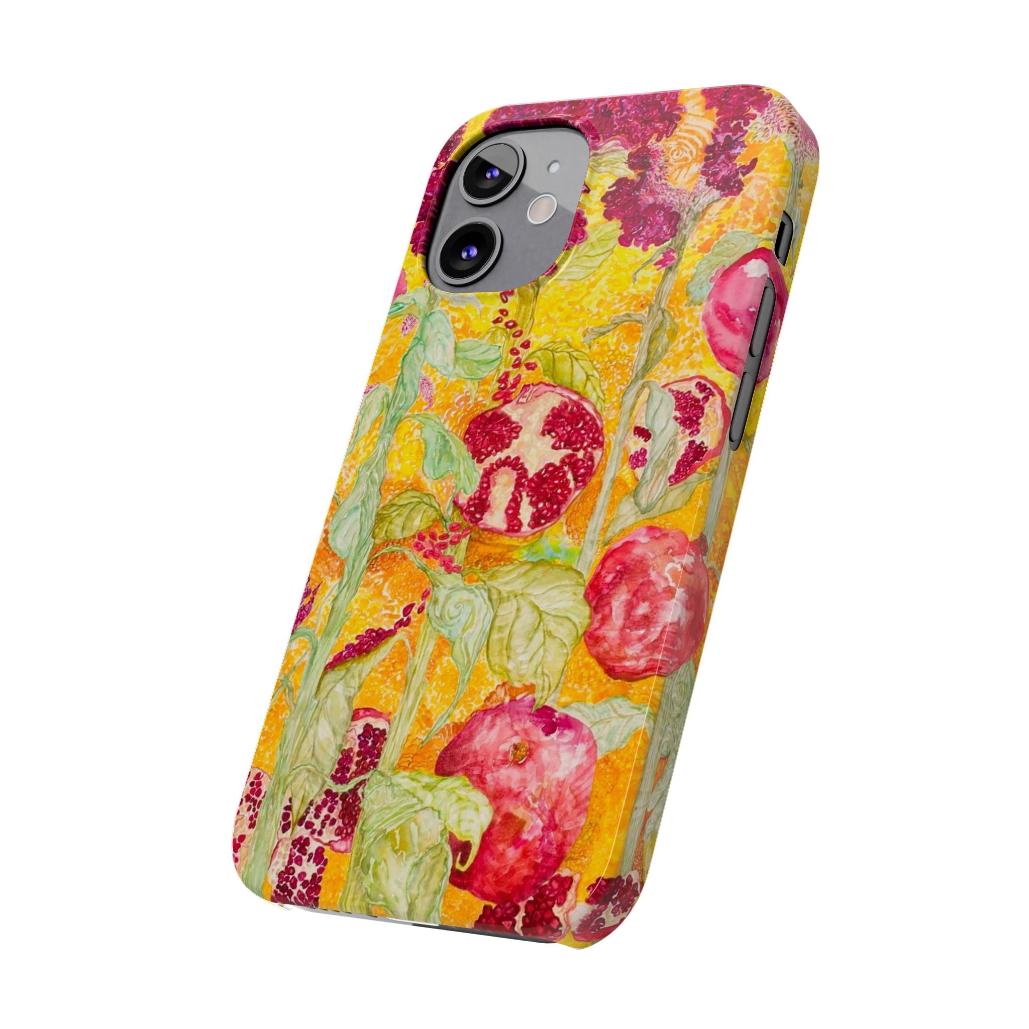 Pomegranate Garden Slim Phone Case — Vibrant Watercolor Fruit Art