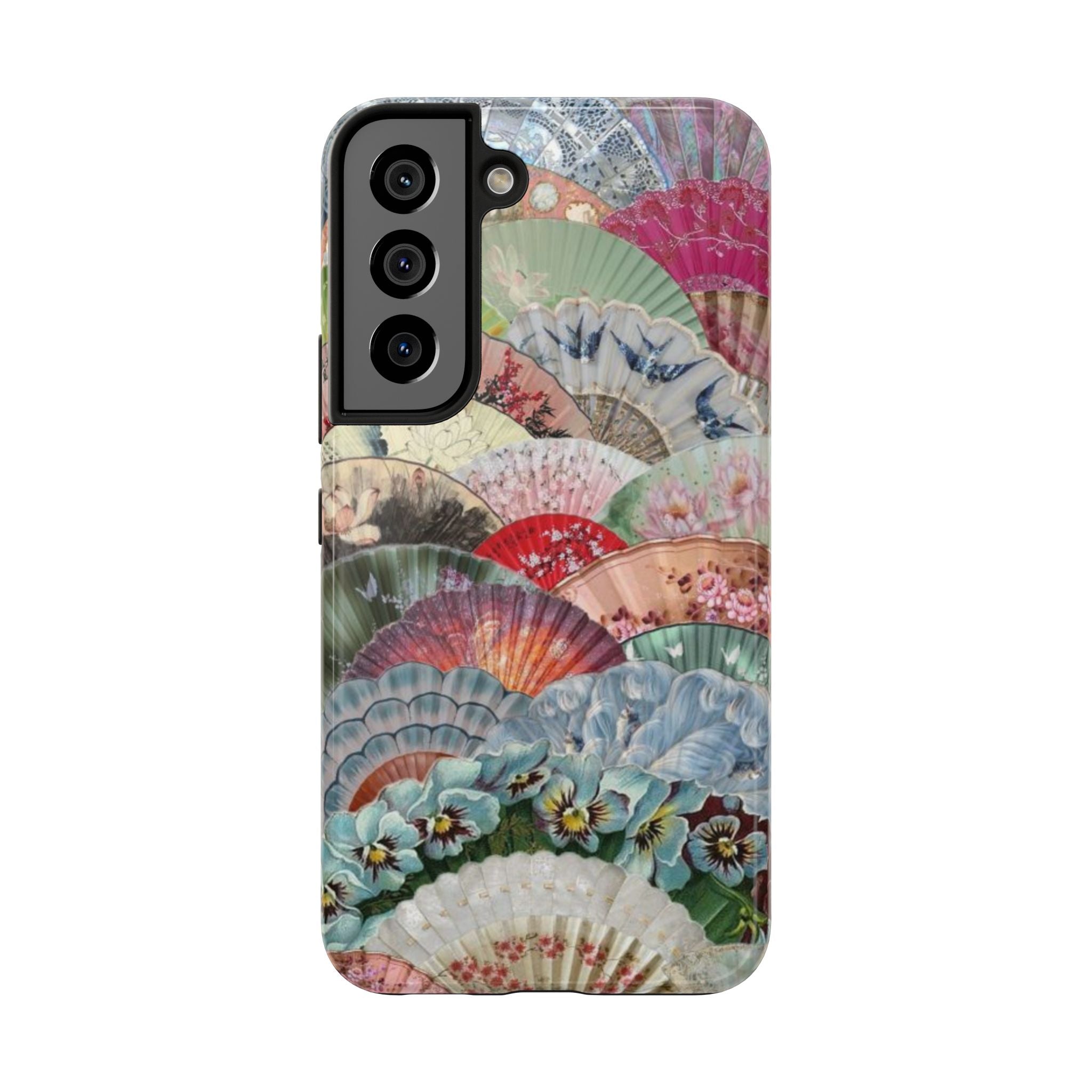 Vintage Floral Fan Tough Phone Case — Decorative Japanese Fan Pattern Phone Cover