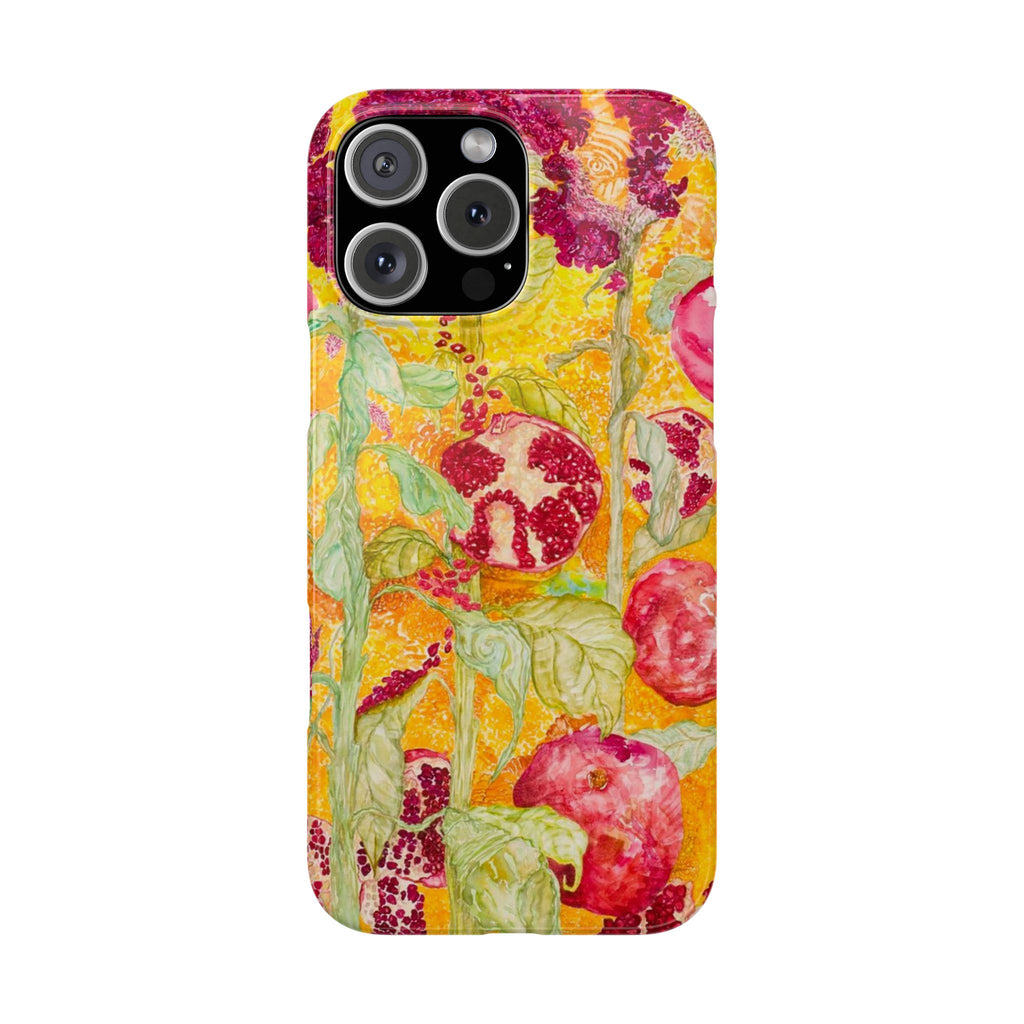 Pomegranate Garden Slim Phone Case — Vibrant Watercolor Fruit Art