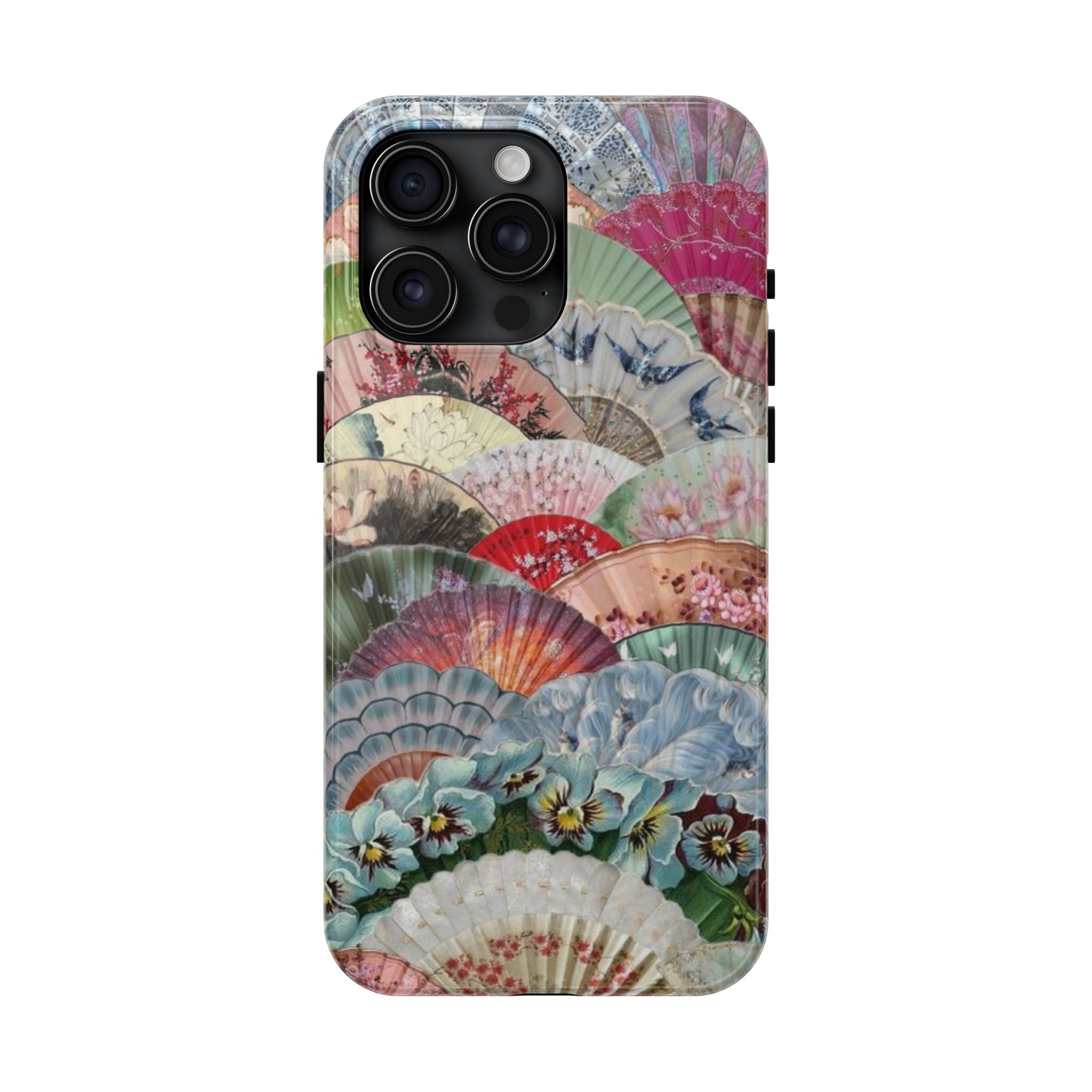 Vintage Floral Fan Tough Phone Case — Decorative Japanese Fan Pattern Phone Cover