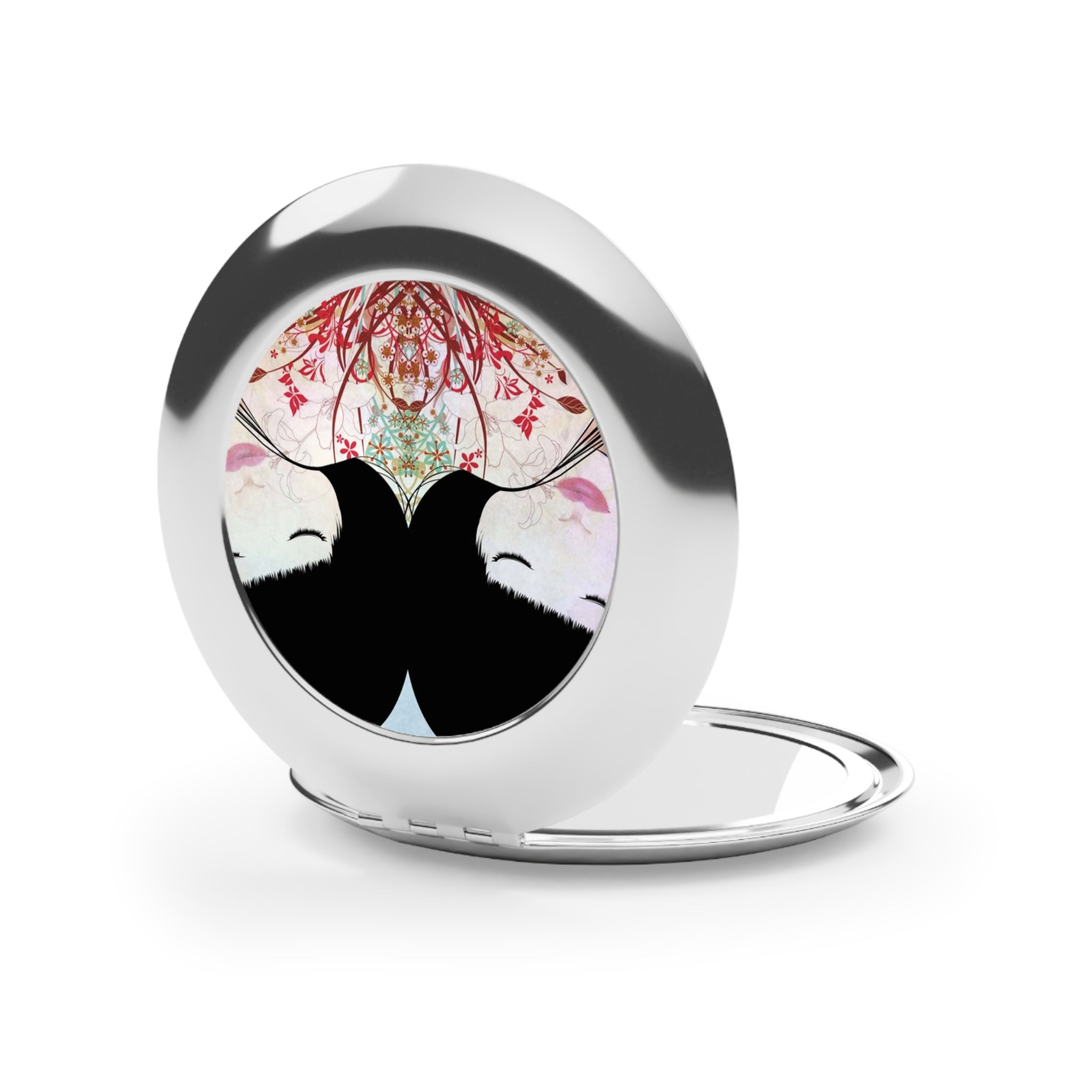 Compact Travel Mirror — Floral Japanese Geisha Pocket Mirror