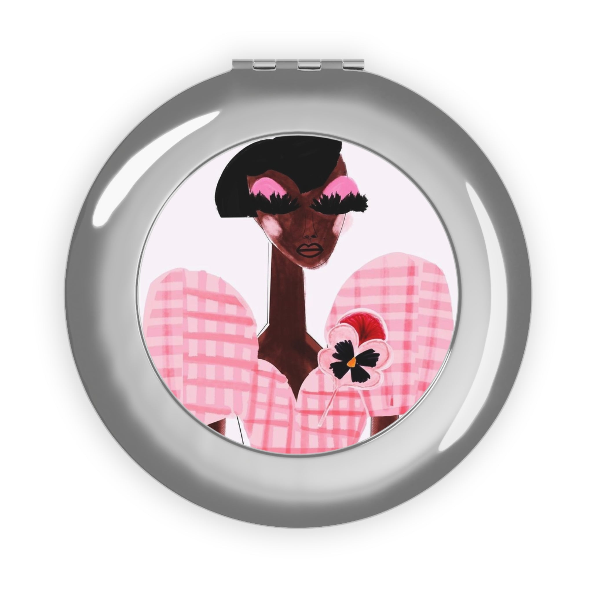 Compact Travel Mirror — Chic Pink Plaid Fashionista Pocket Mirror