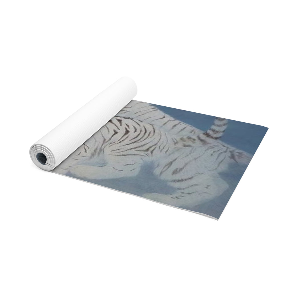 White Tiger Yoga Mat – Foam Non-Slip Mat with Blue Watercolor Design