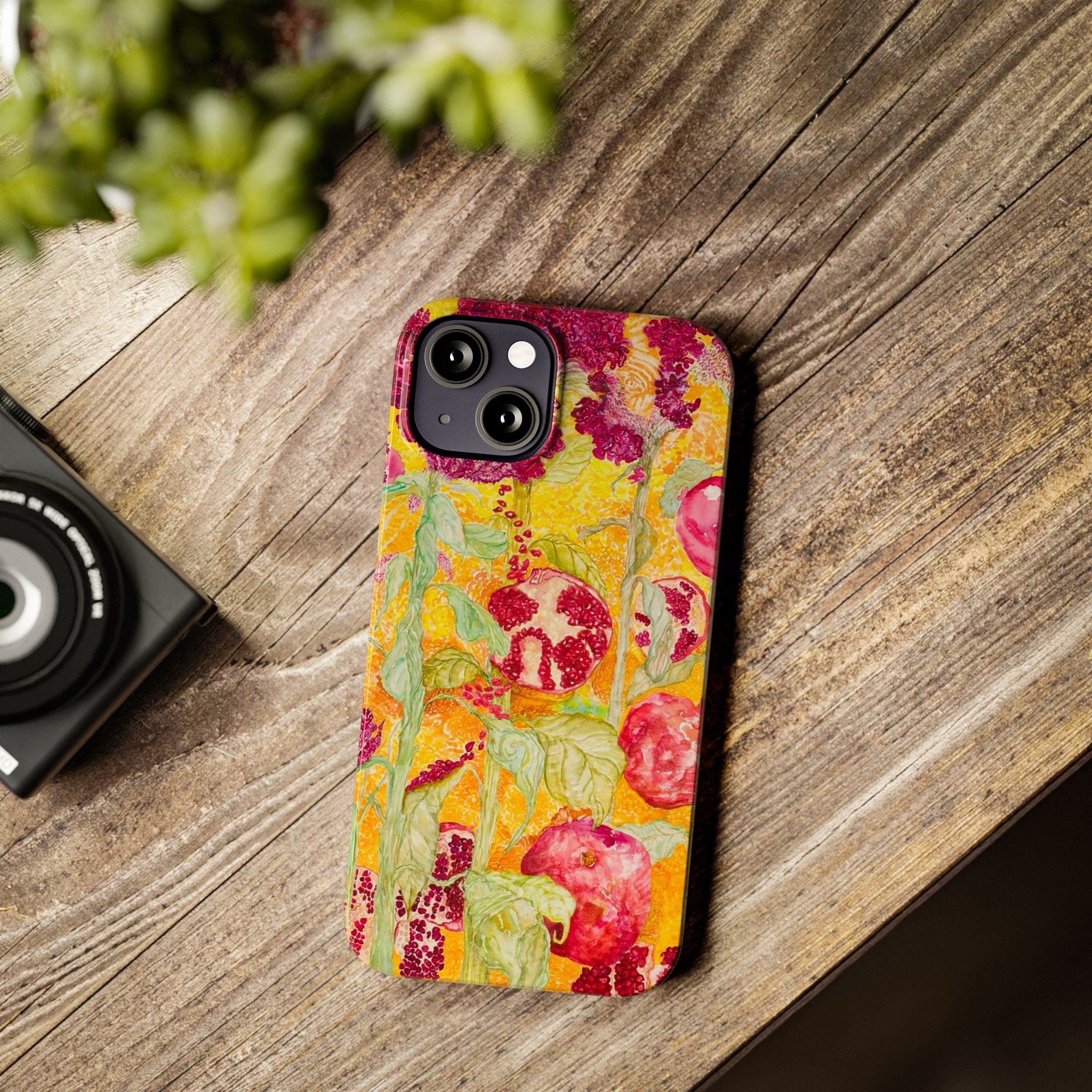 Pomegranate Garden Slim Phone Case — Vibrant Watercolor Fruit Art