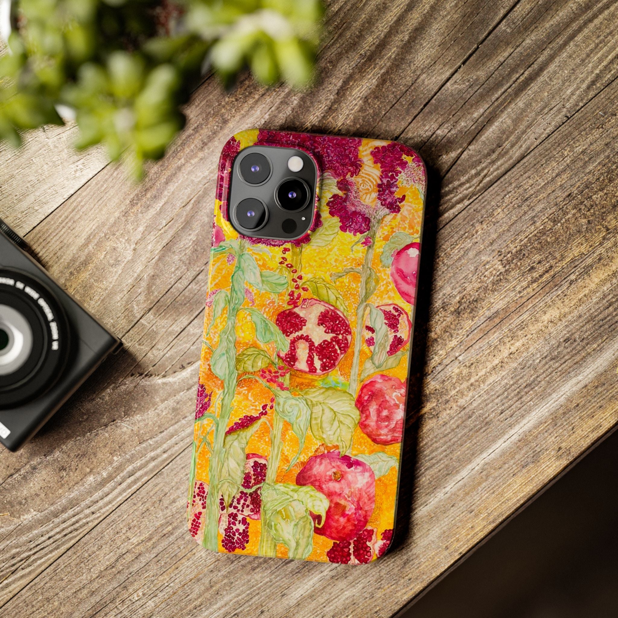 Pomegranate Garden Slim Phone Case — Vibrant Watercolor Fruit Art
