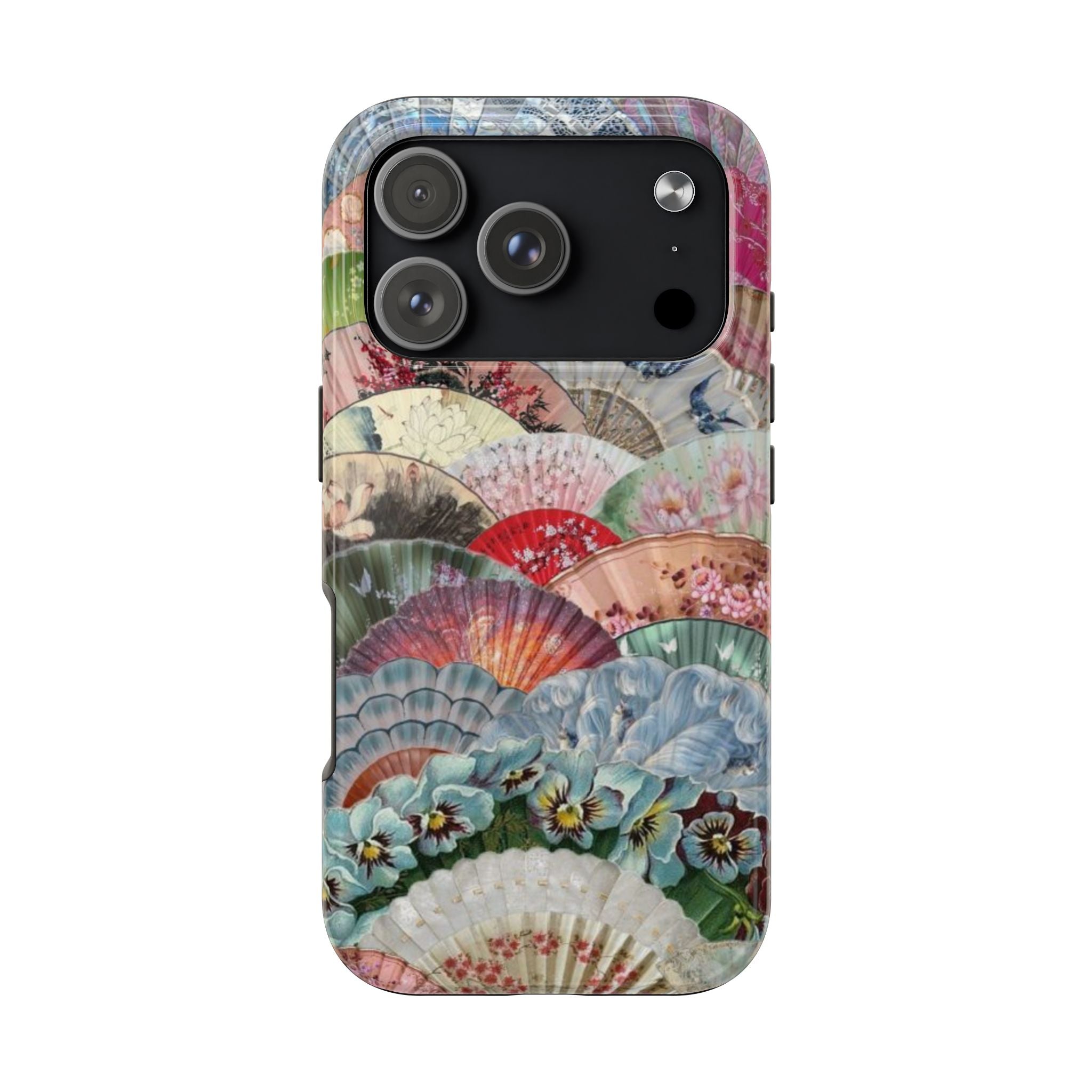 Vintage Floral Fan Tough Phone Case — Decorative Japanese Fan Pattern Phone Cover