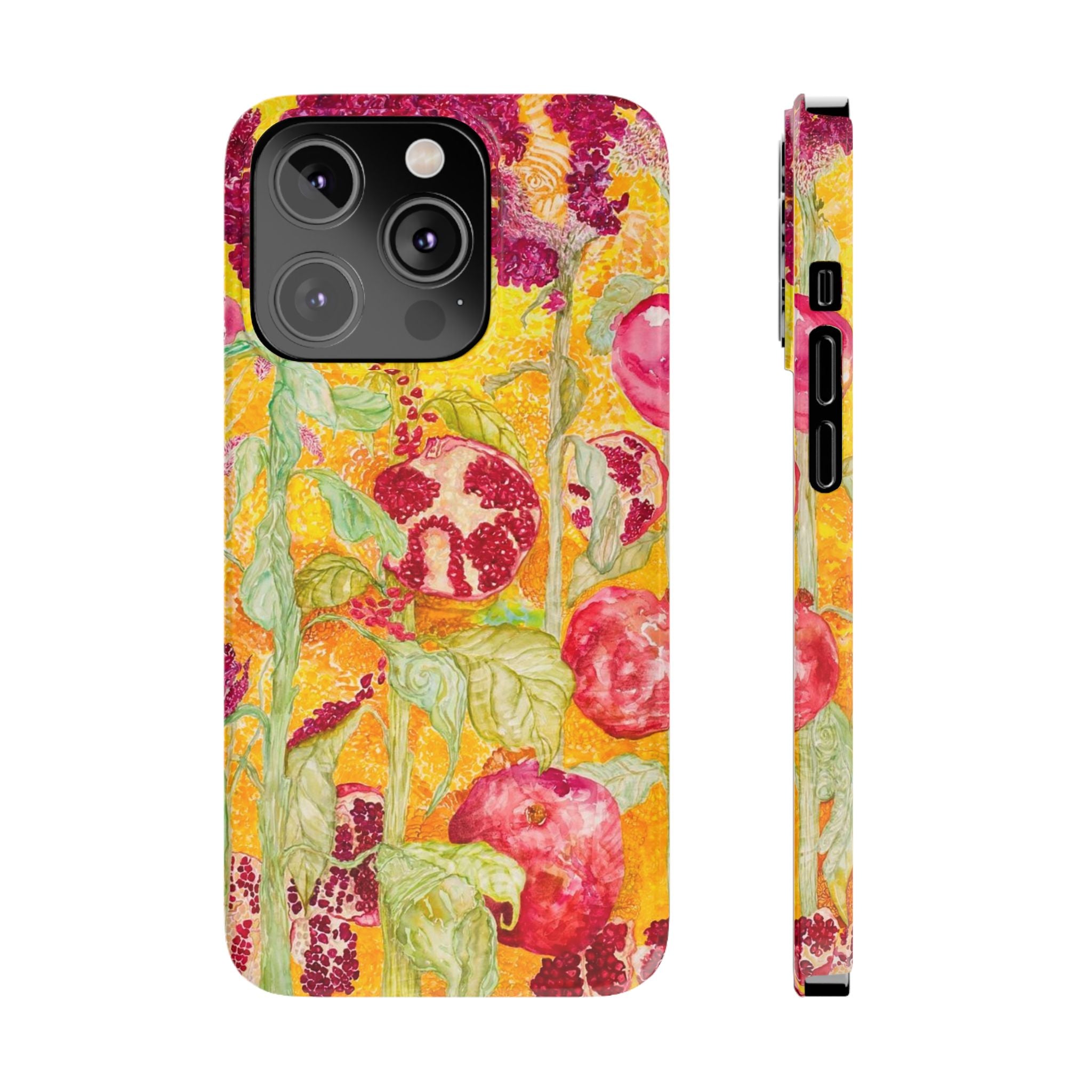 Pomegranate Garden Slim Phone Case — Vibrant Watercolor Fruit Art
