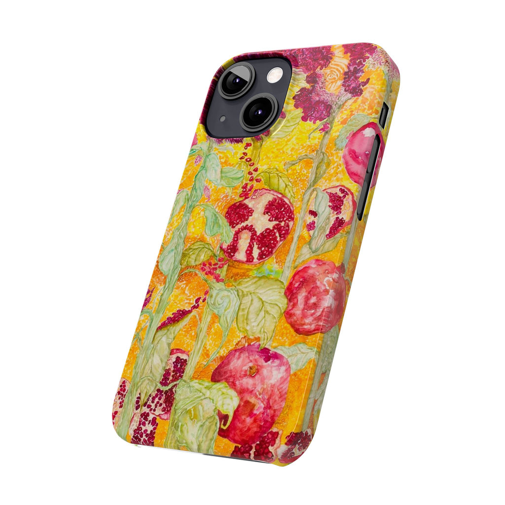 Pomegranate Garden Slim Phone Case — Vibrant Watercolor Fruit Art