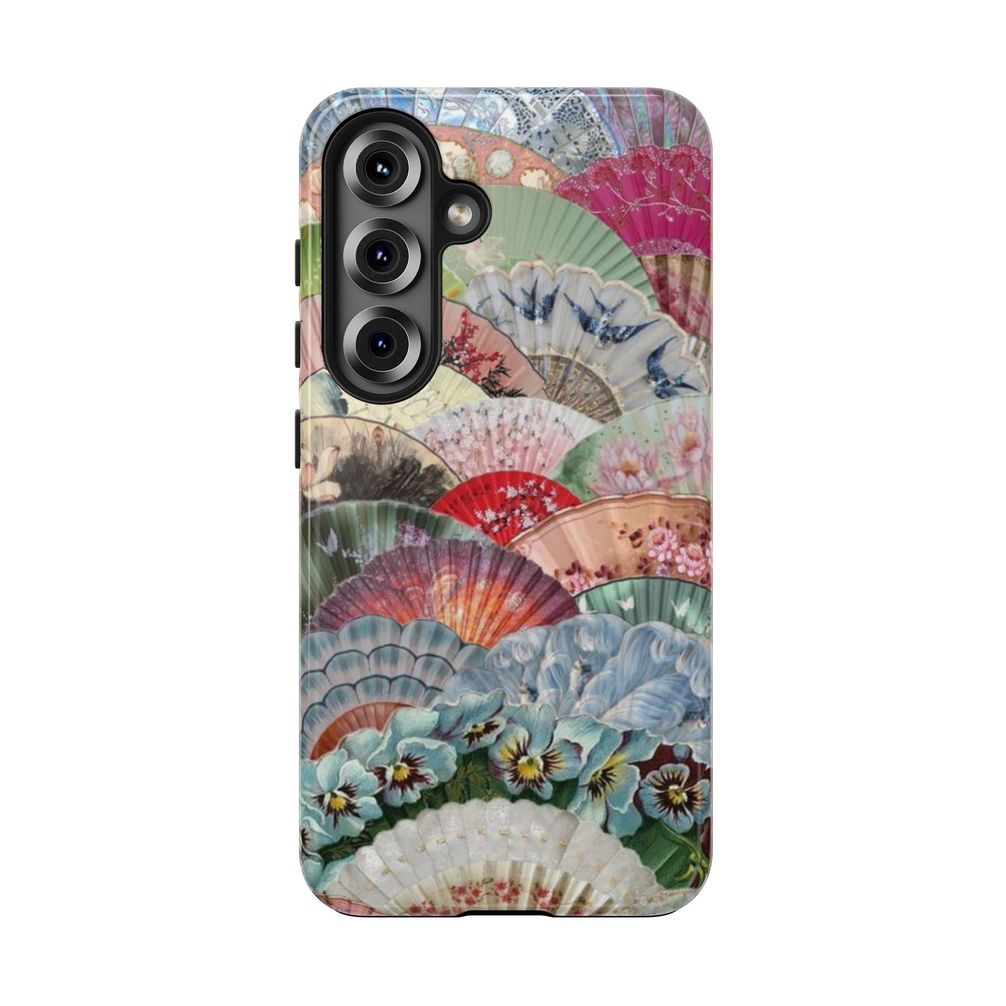 Vintage Floral Fan Tough Phone Case — Decorative Japanese Fan Pattern Phone Cover
