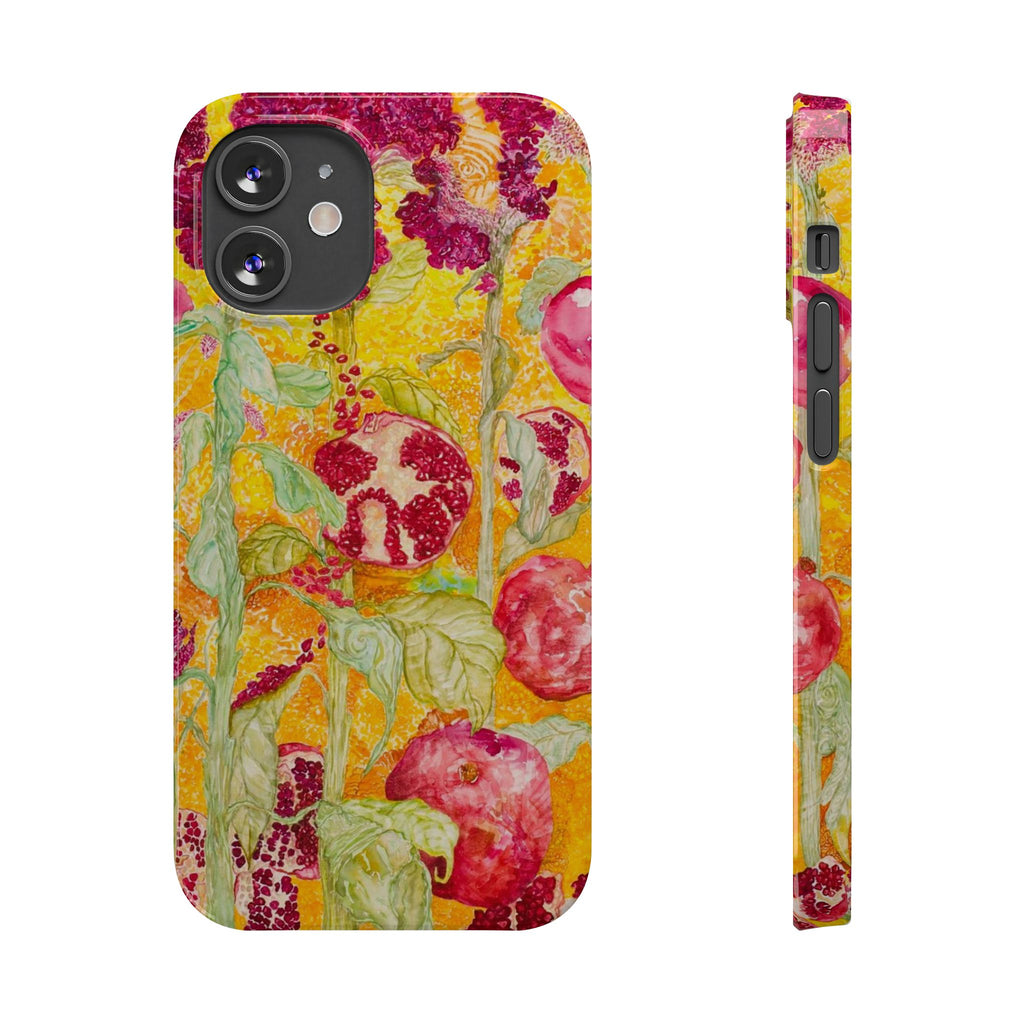 Pomegranate Garden Slim Phone Case — Vibrant Watercolor Fruit Art