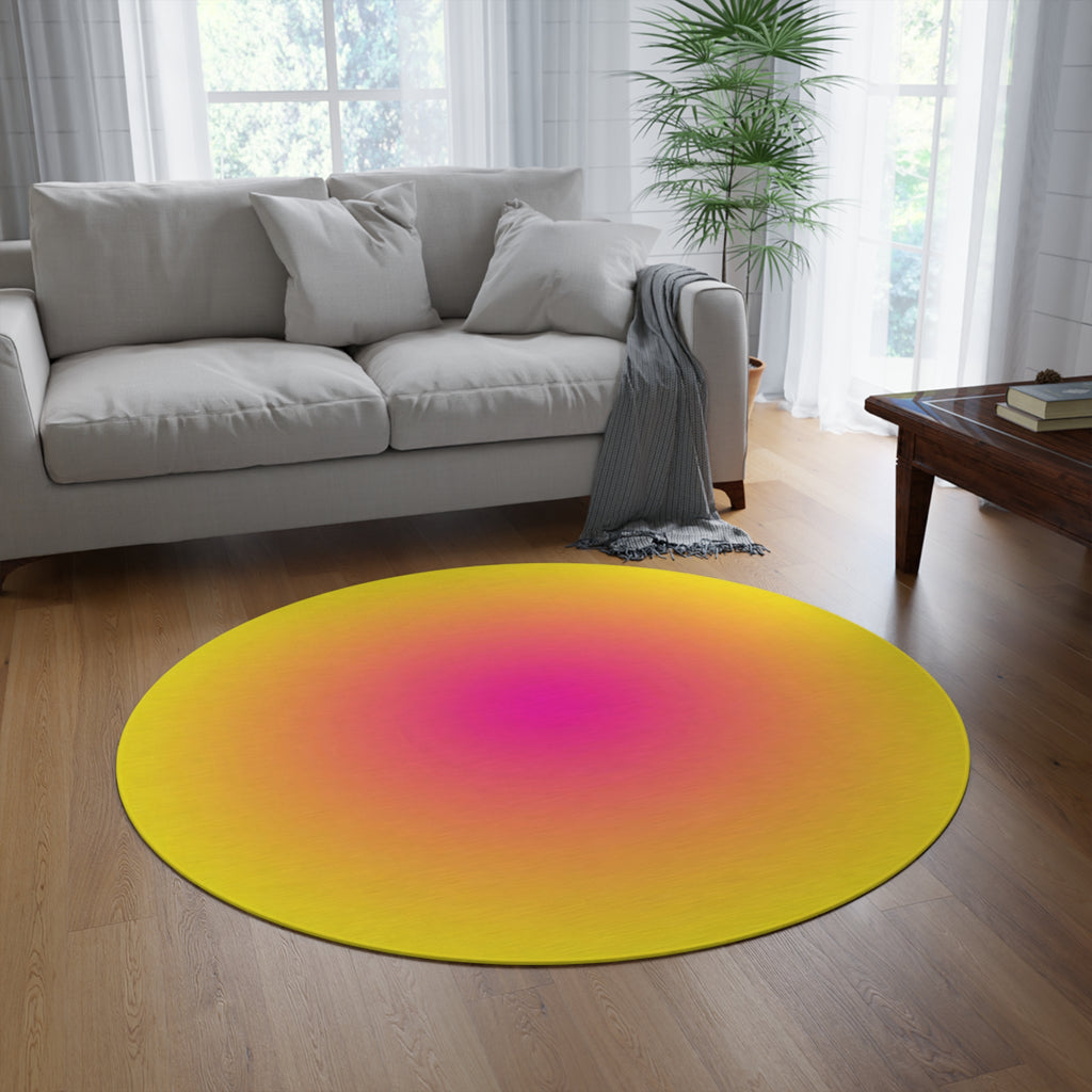 Sunburst Gradient Round Rug — Vibrant Yellow to Pink Accent Mat