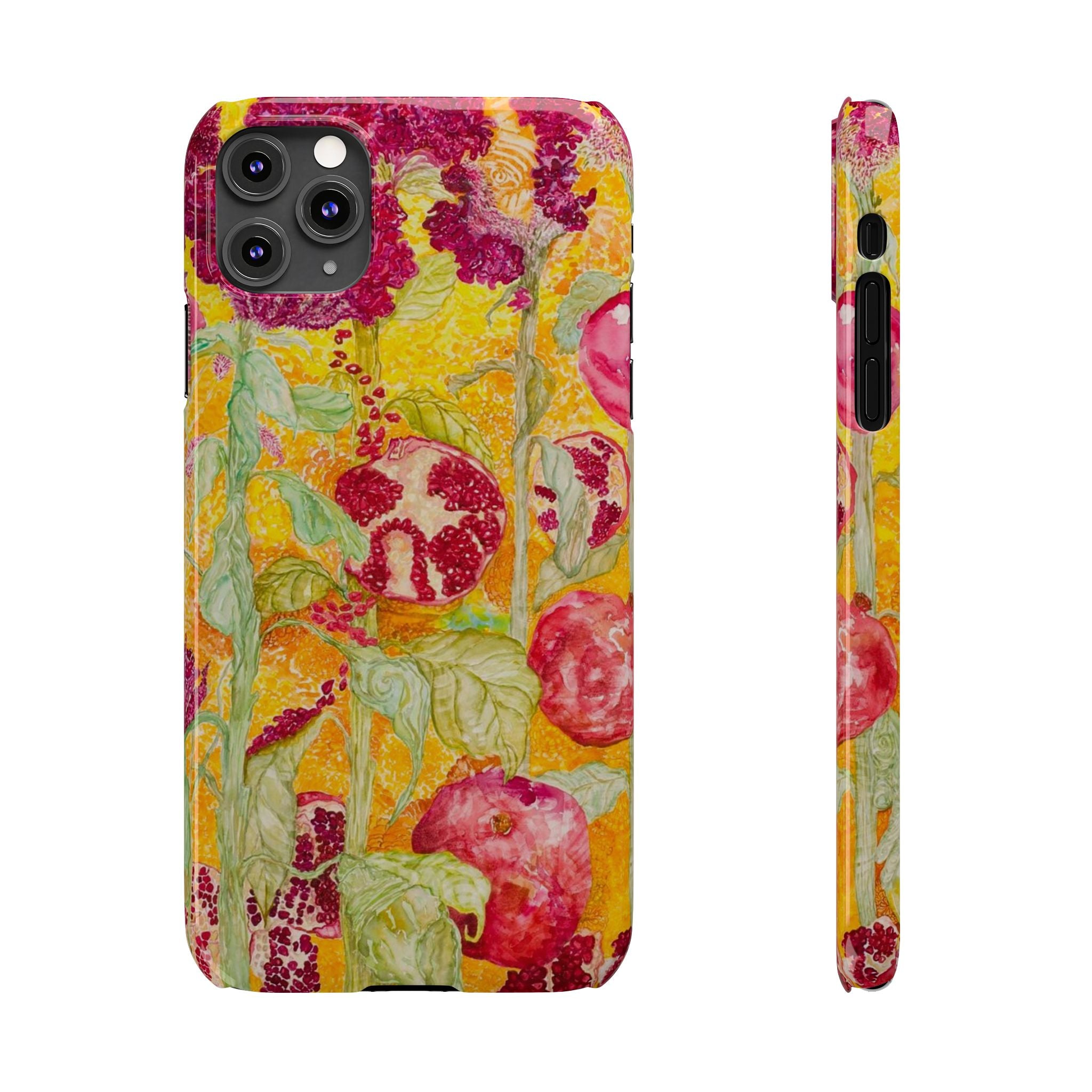 Pomegranate Garden Slim Phone Case — Vibrant Watercolor Fruit Art