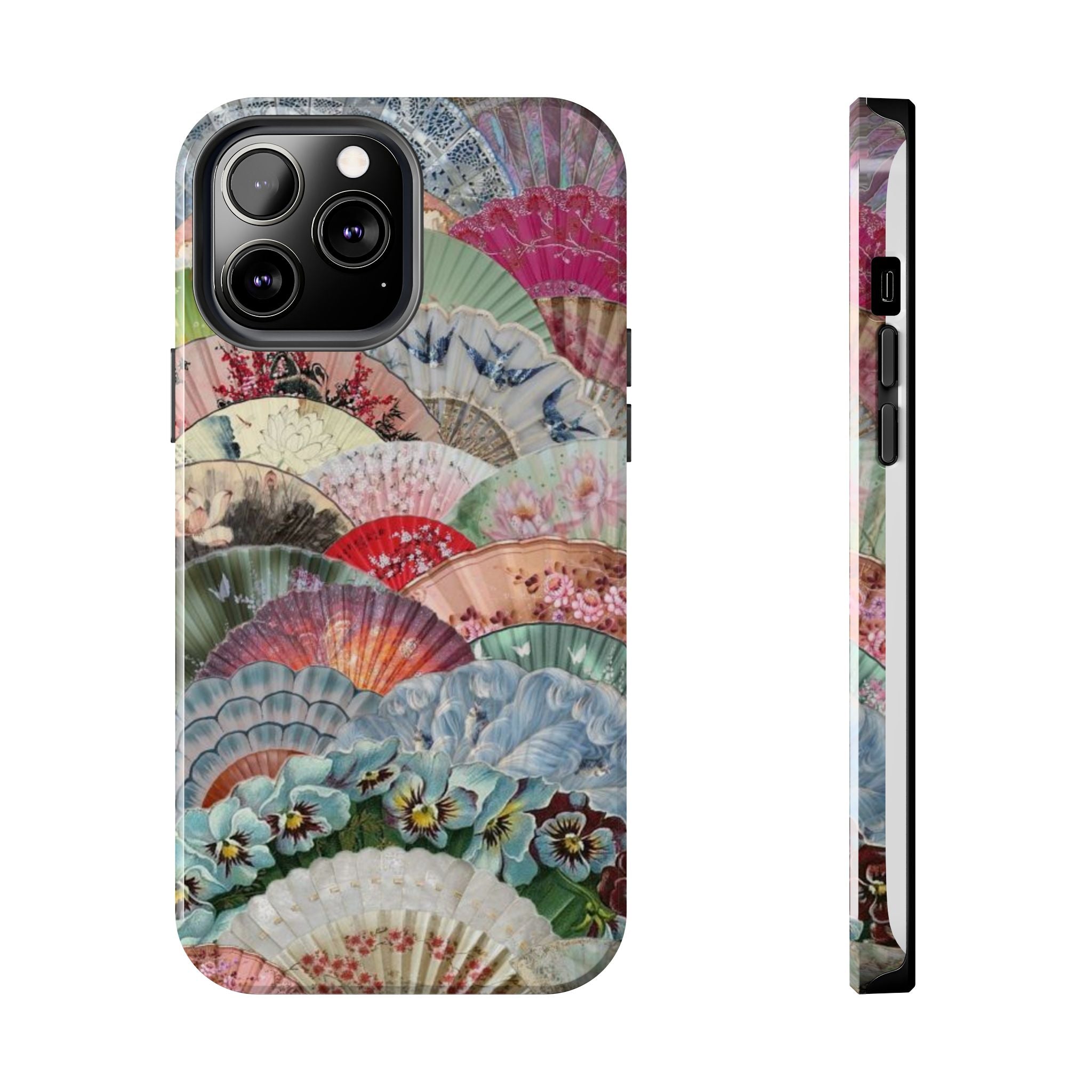 Vintage Floral Fan Tough Phone Case — Decorative Japanese Fan Pattern Phone Cover