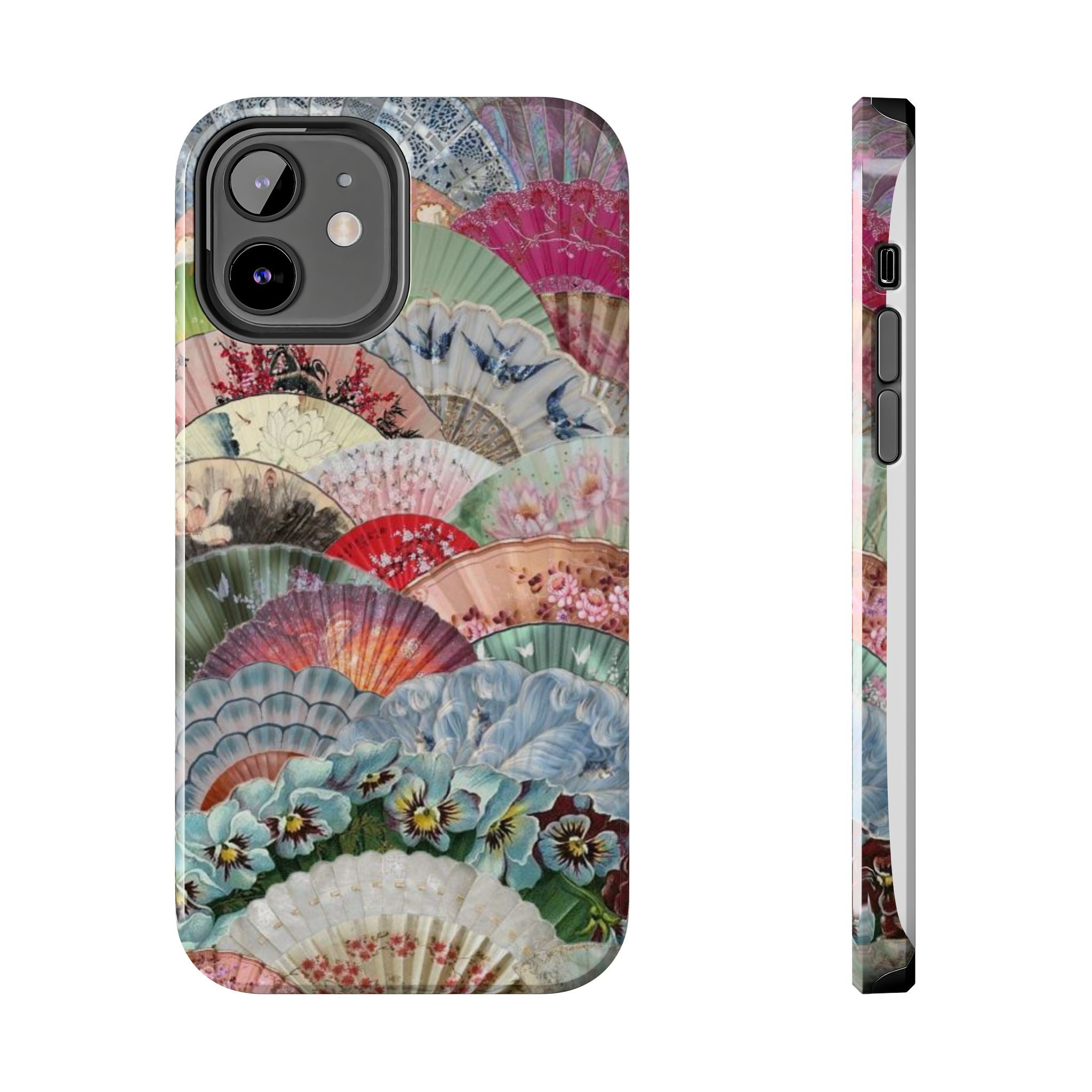 Vintage Floral Fan Tough Phone Case — Decorative Japanese Fan Pattern Phone Cover