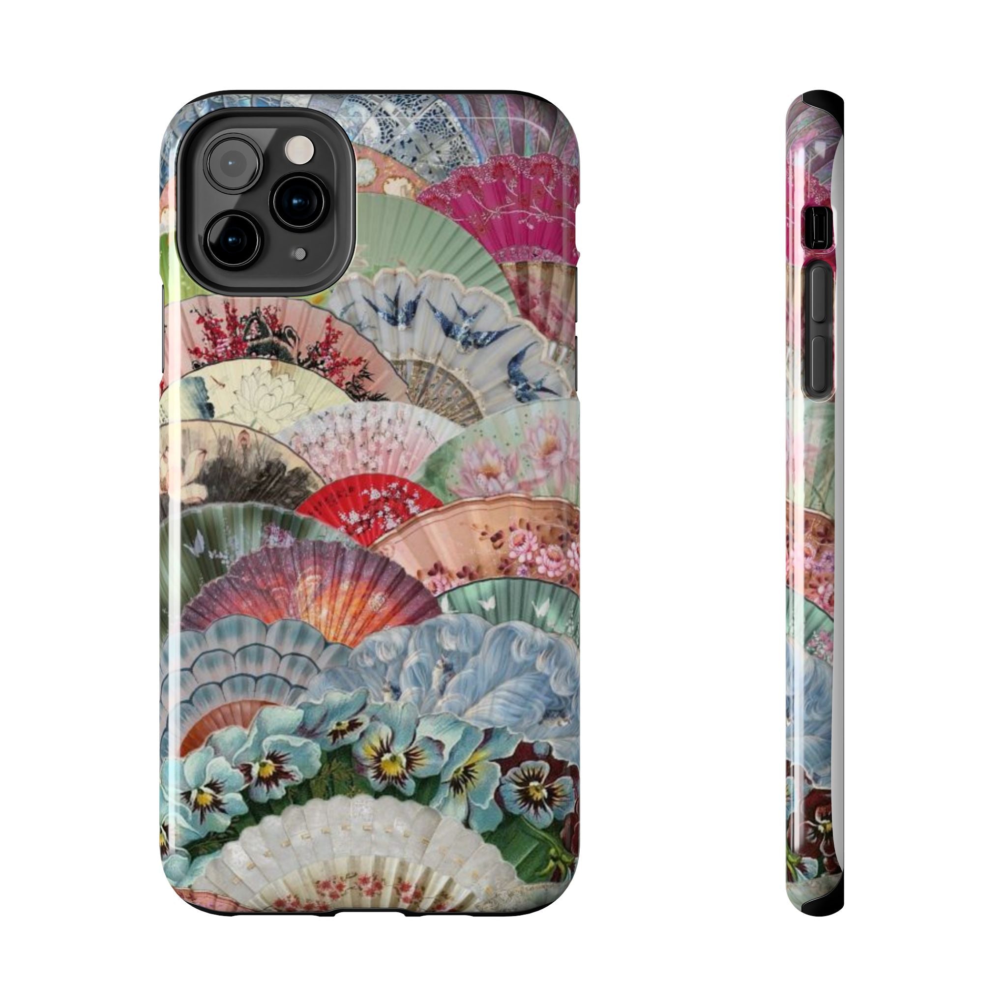 Vintage Floral Fan Tough Phone Case — Decorative Japanese Fan Pattern Phone Cover