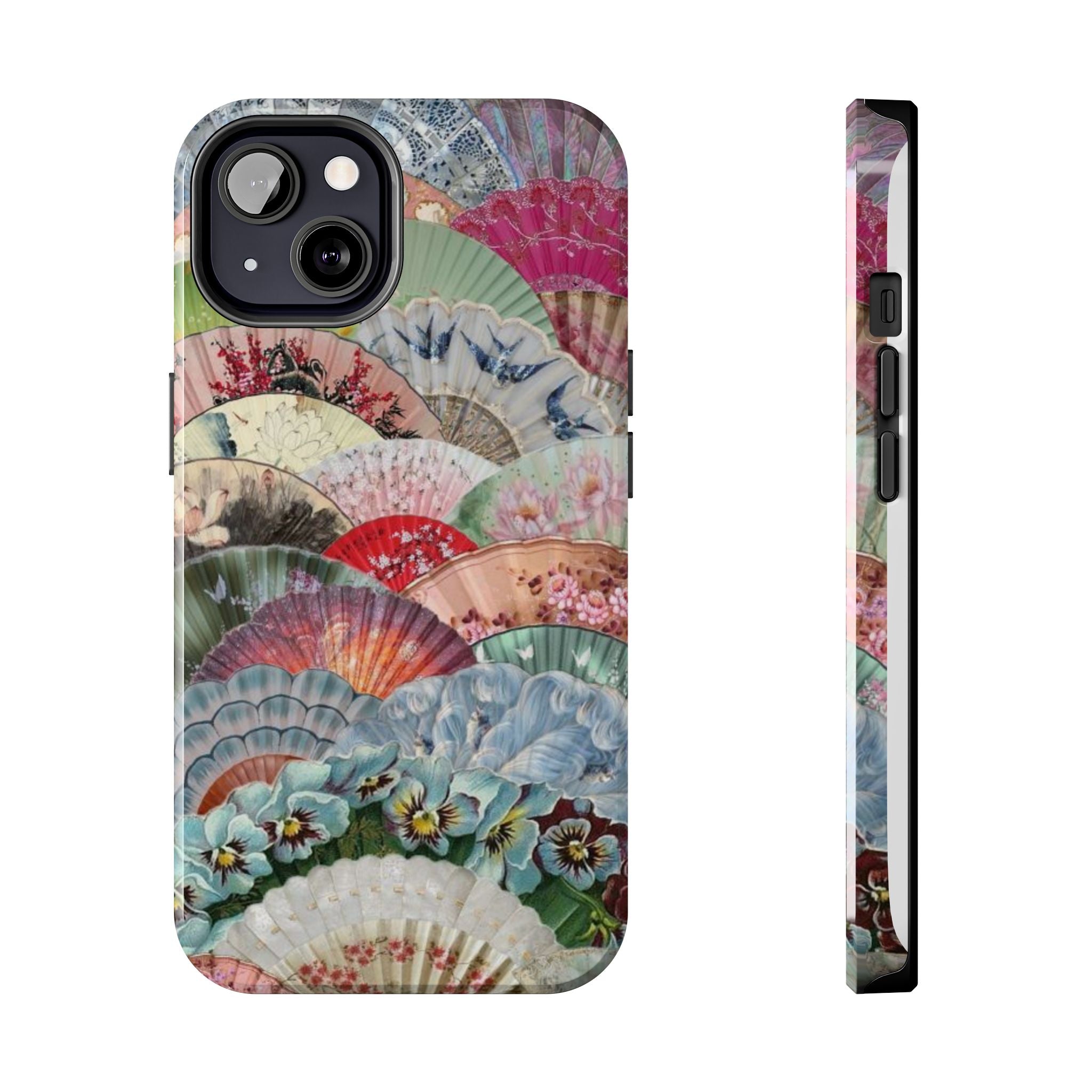 Vintage Floral Fan Tough Phone Case — Decorative Japanese Fan Pattern Phone Cover