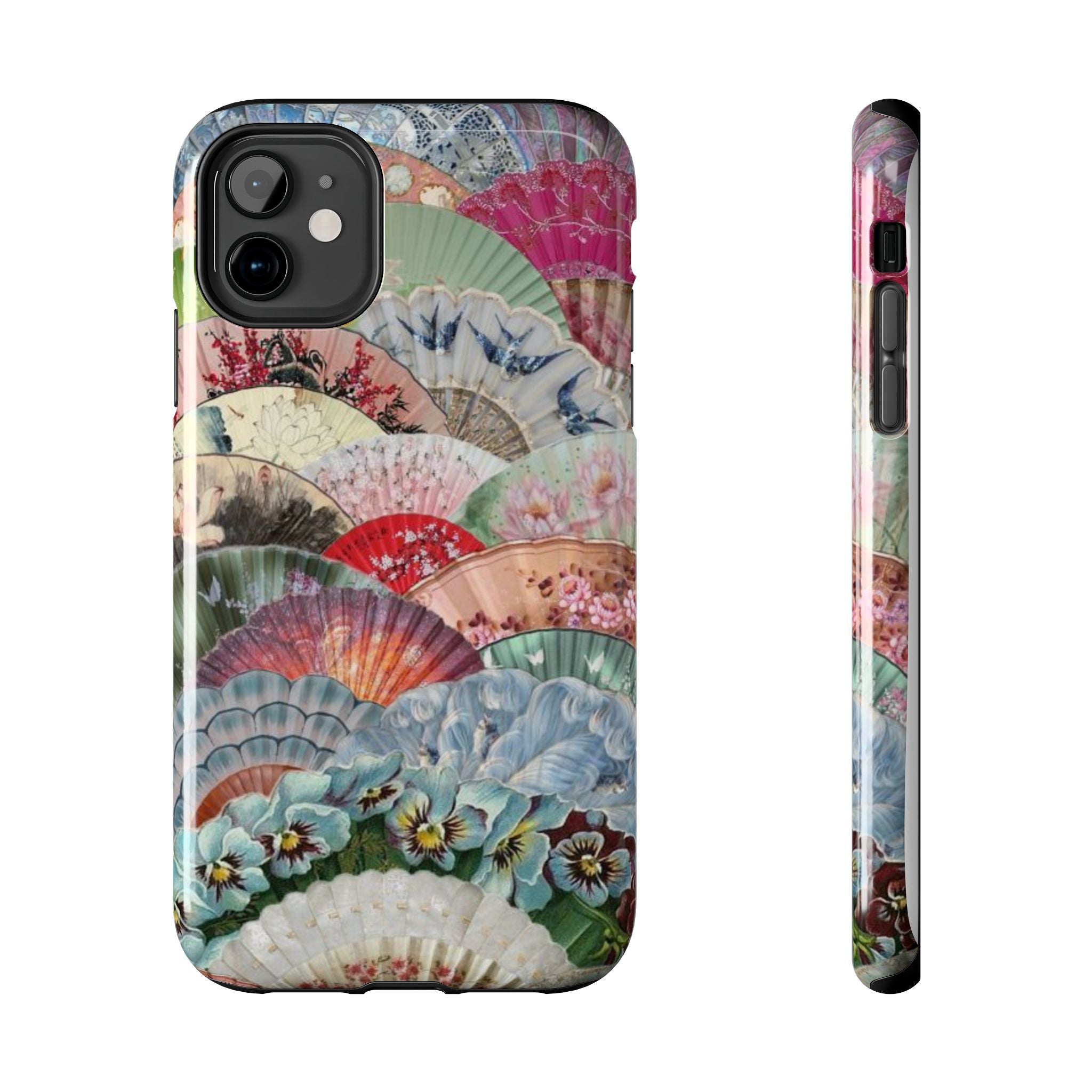 Vintage Floral Fan Tough Phone Case — Decorative Japanese Fan Pattern Phone Cover