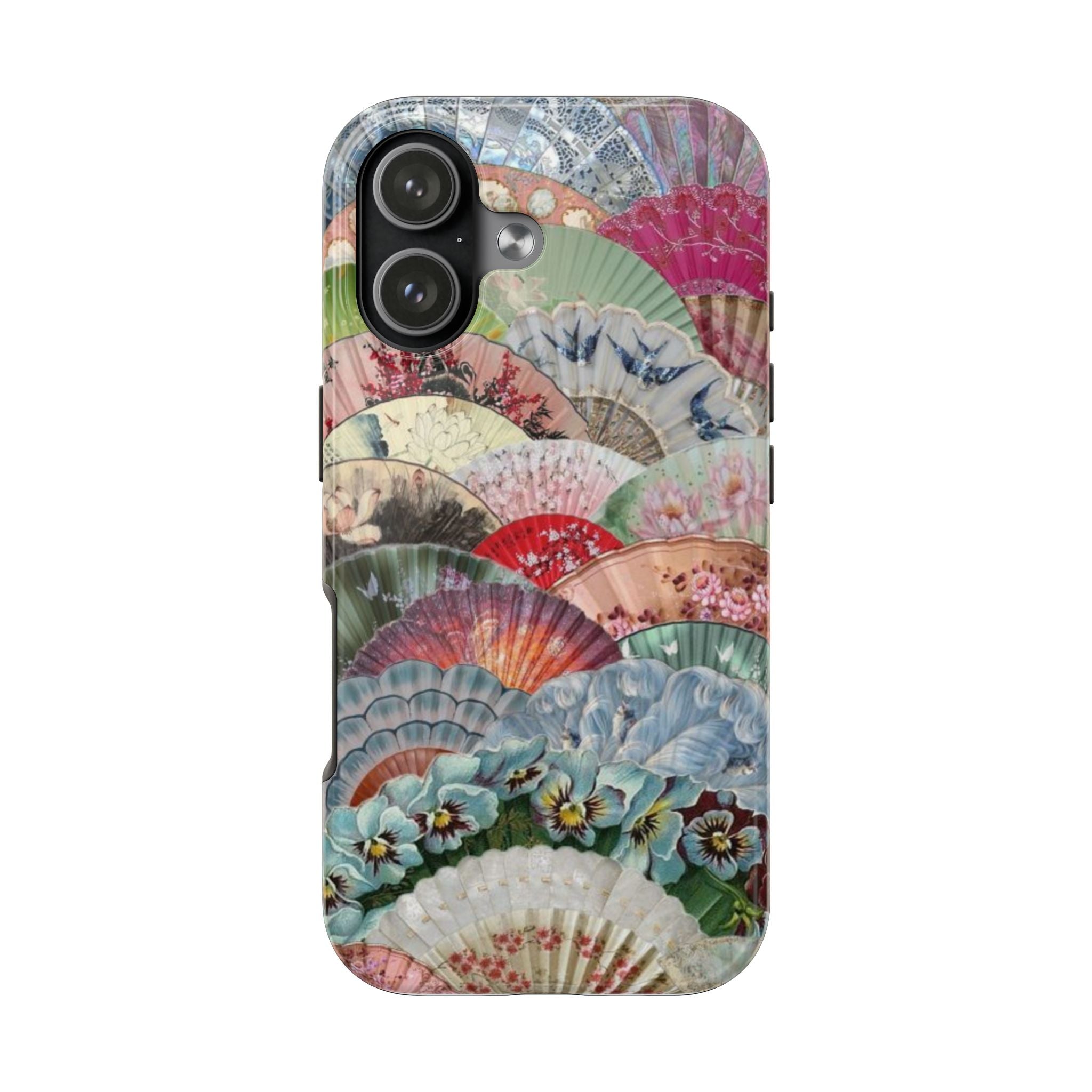 Vintage Floral Fan Tough Phone Case — Decorative Japanese Fan Pattern Phone Cover