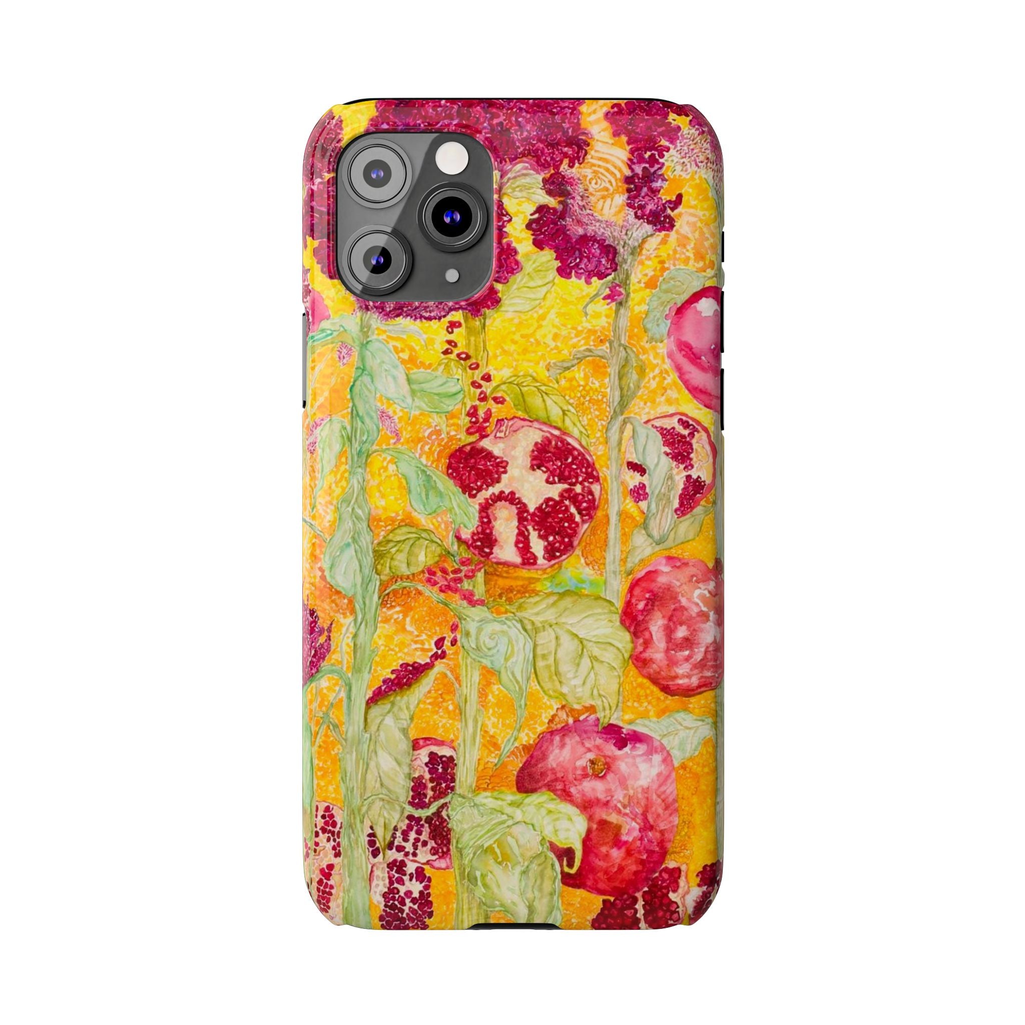 Pomegranate Garden Slim Phone Case — Vibrant Watercolor Fruit Art