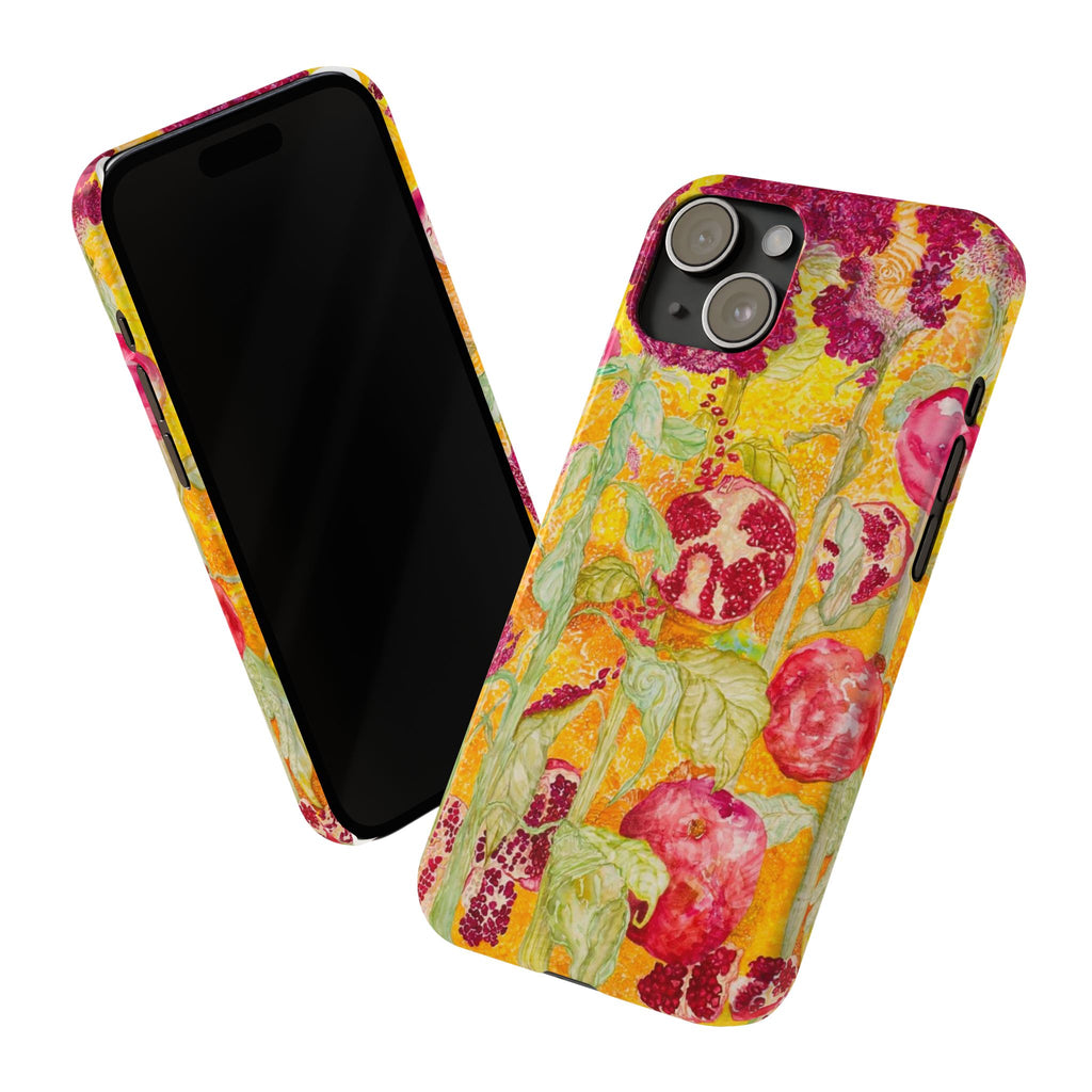Pomegranate Garden Slim Phone Case — Vibrant Watercolor Fruit Art