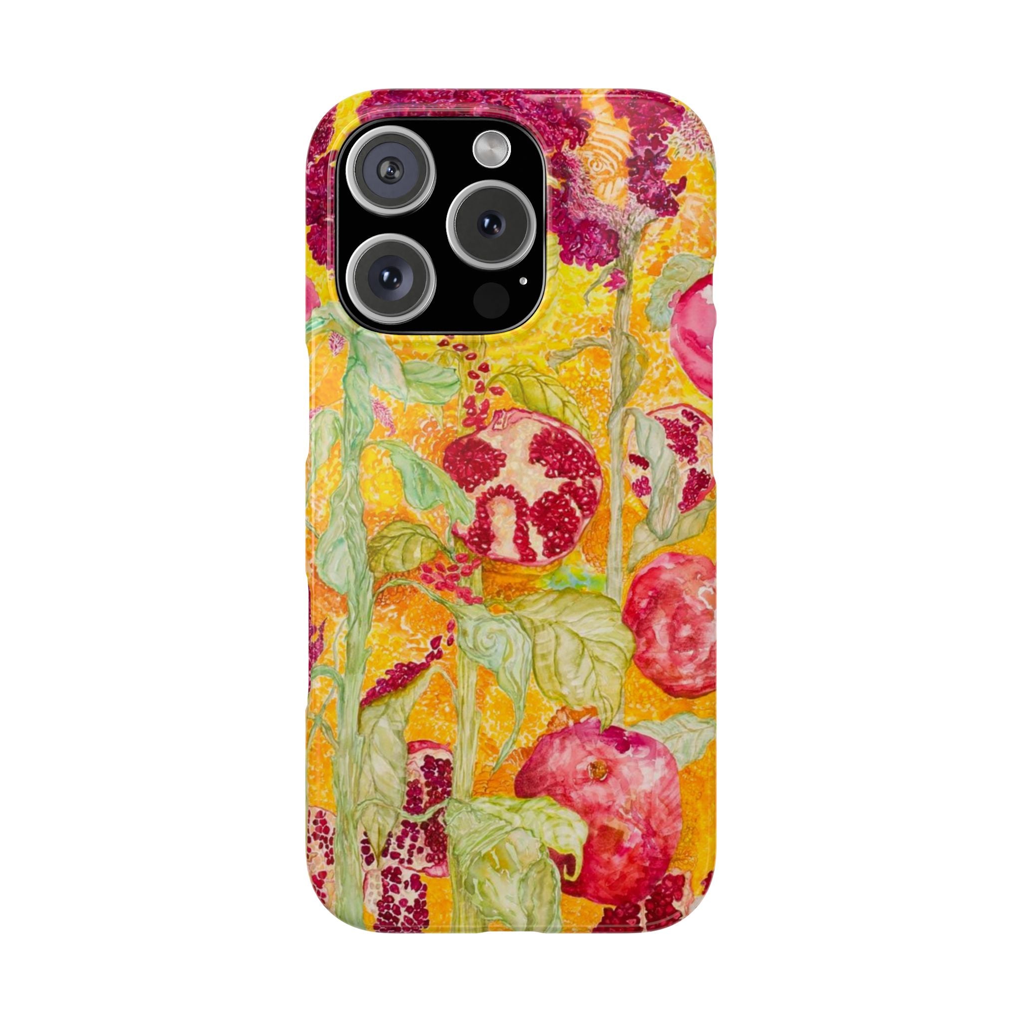Pomegranate Garden Slim Phone Case — Vibrant Watercolor Fruit Art