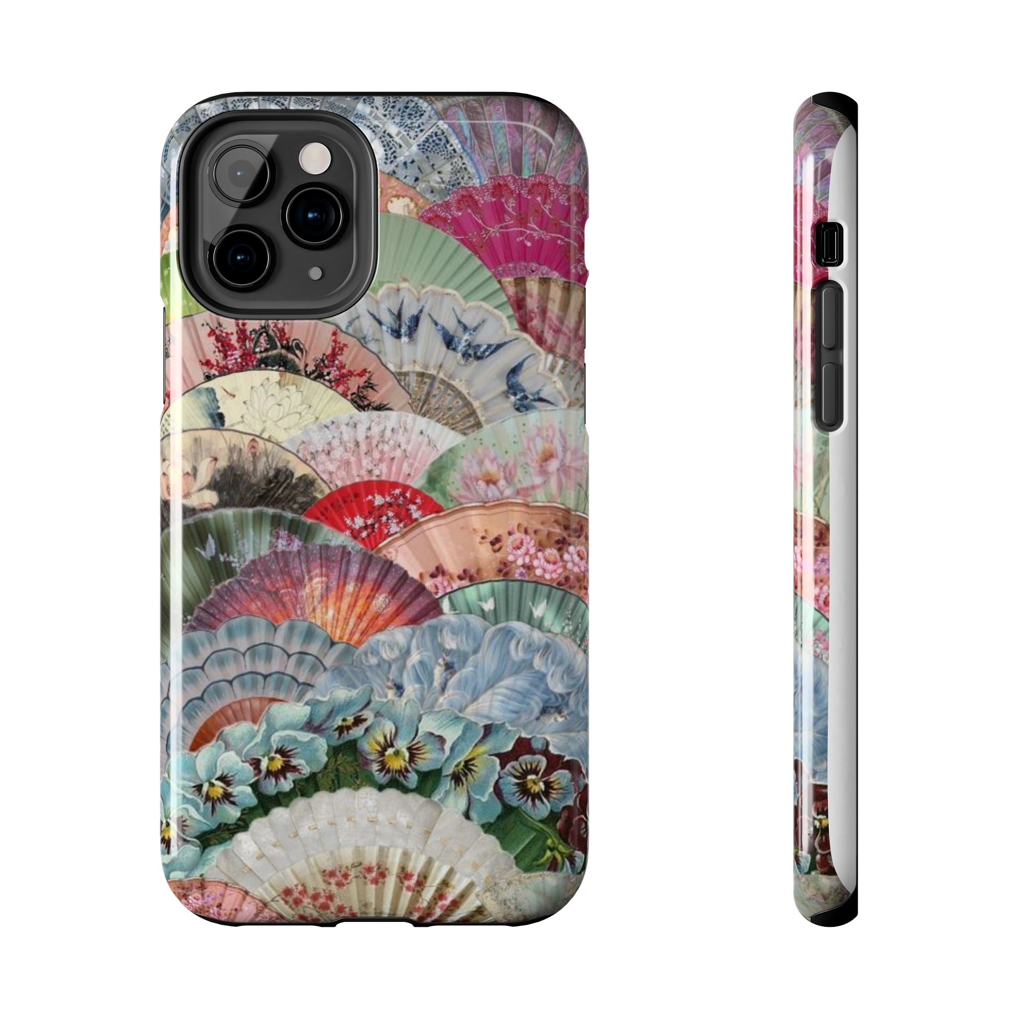 Vintage Floral Fan Tough Phone Case — Decorative Japanese Fan Pattern Phone Cover