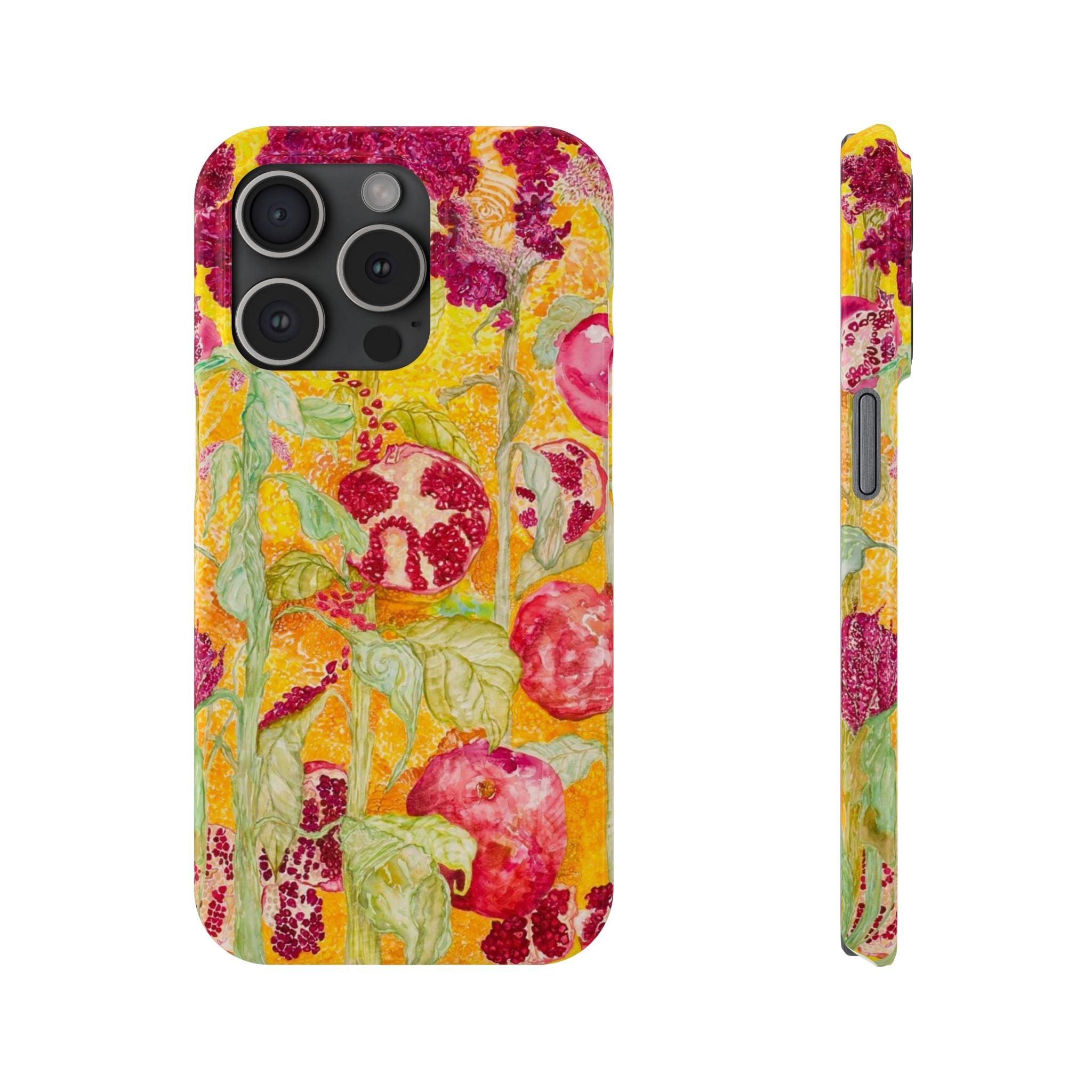 Pomegranate Garden Slim Phone Case — Vibrant Watercolor Fruit Art