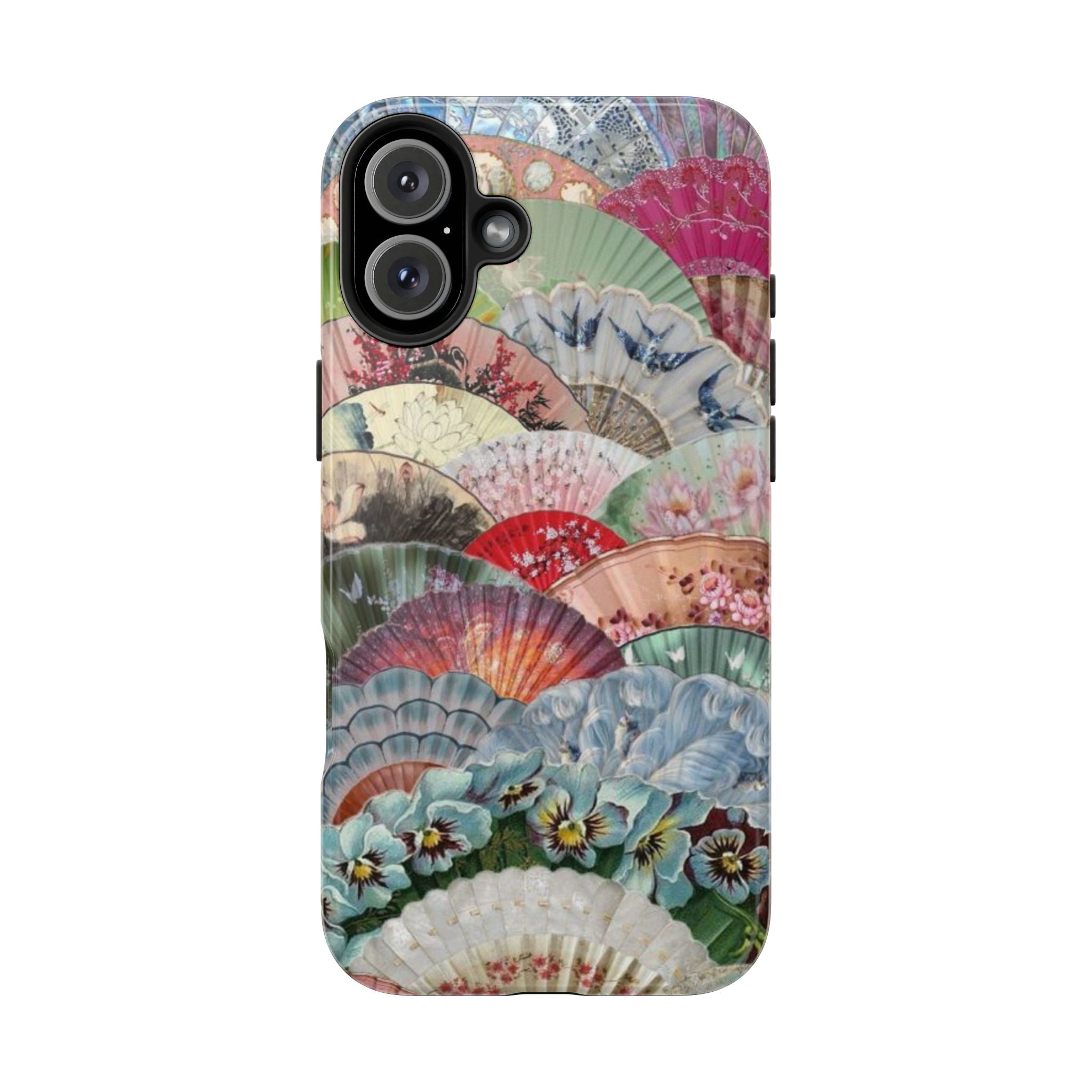 Vintage Floral Fan Tough Phone Case — Decorative Japanese Fan Pattern Phone Cover