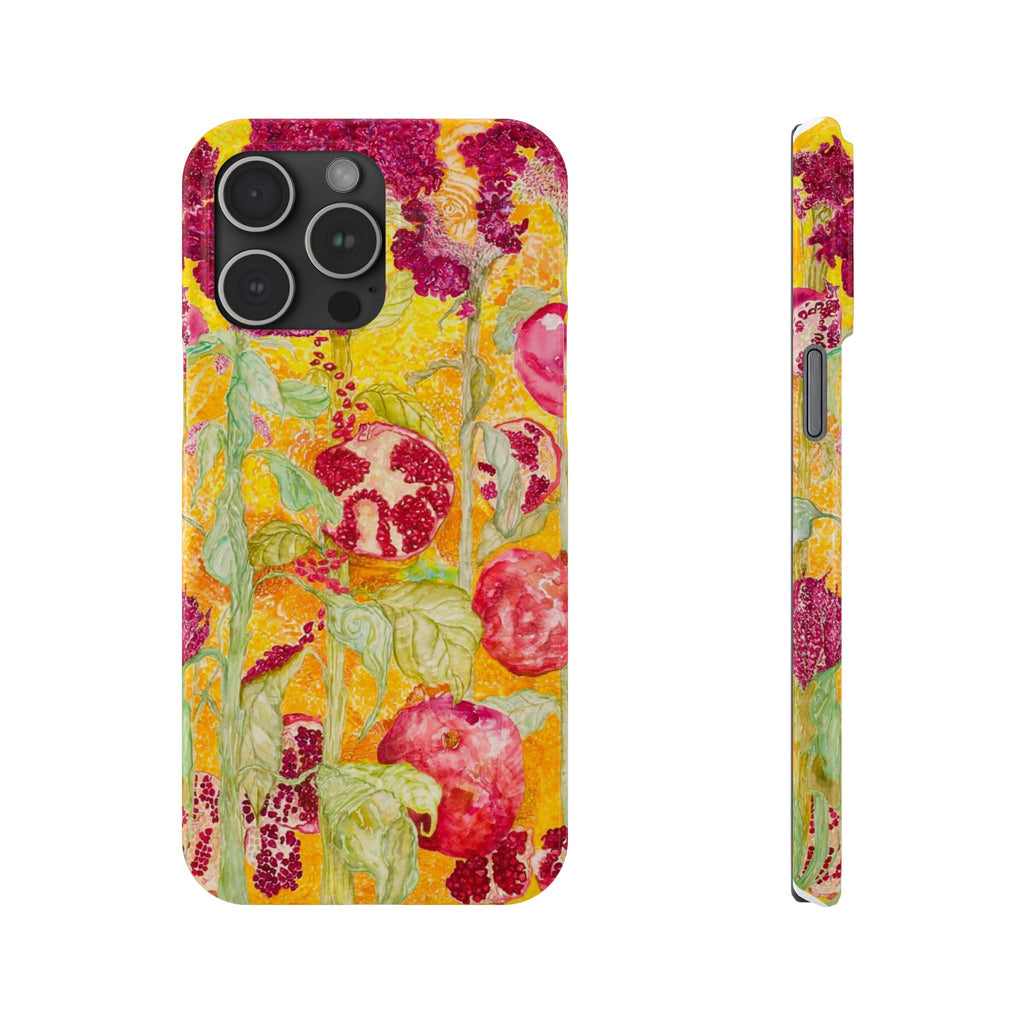 Pomegranate Garden Slim Phone Case — Vibrant Watercolor Fruit Art