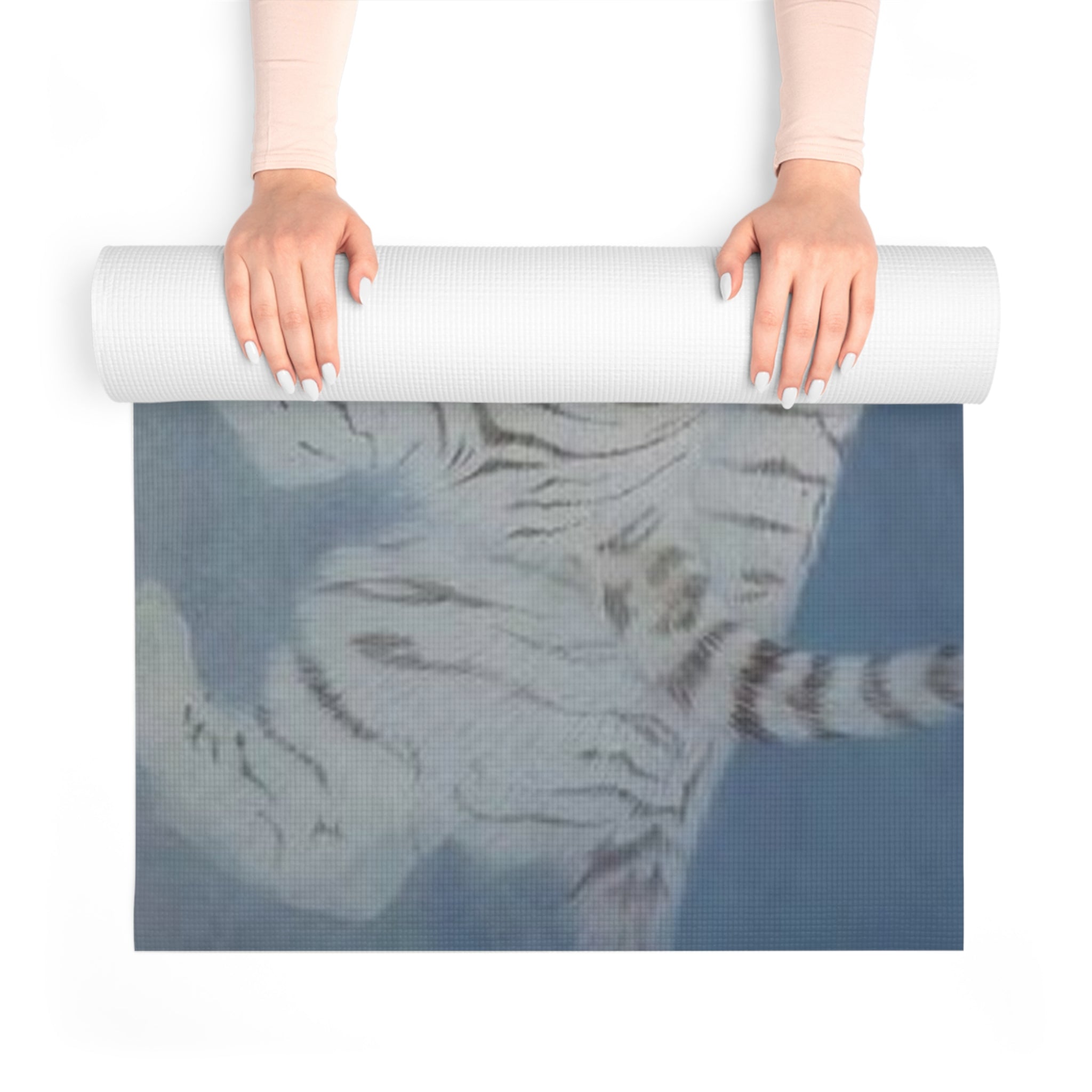 White Tiger Yoga Mat – Foam Non-Slip Mat with Blue Watercolor Design