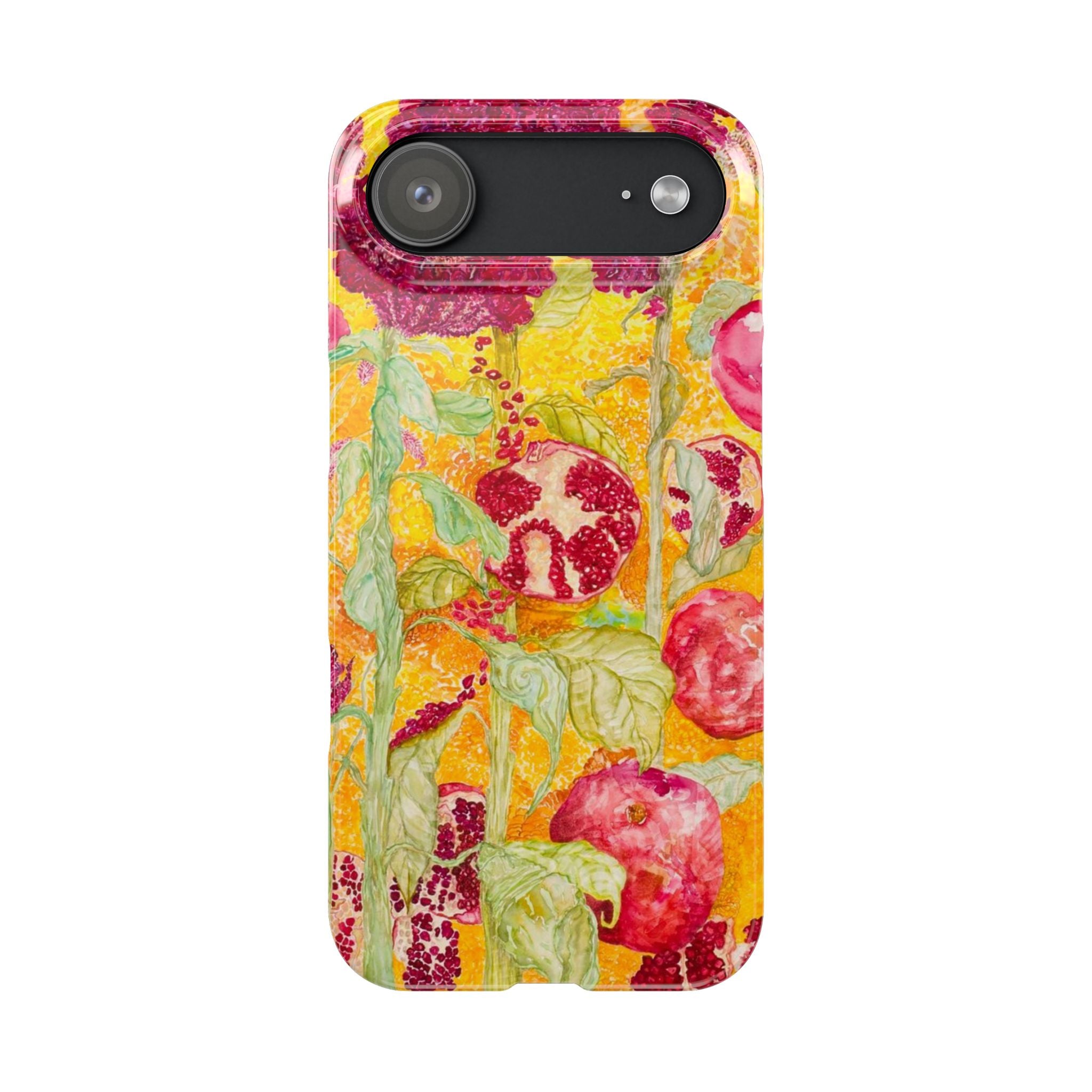 Pomegranate Garden Slim Phone Case — Vibrant Watercolor Fruit Art